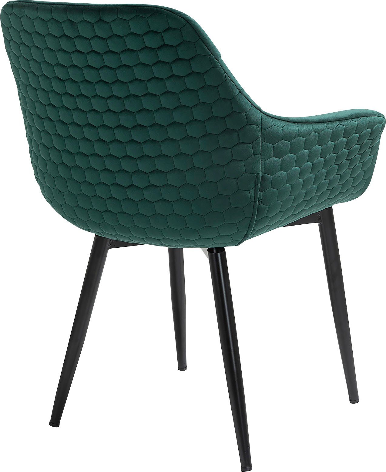 SalesFever Stoel met armleuningen Stijlvolle eetkamerstoel voor comfort Eetkamerstoel, honingraatstepping aan de buitenkant, dwarsstepping aan de binnenkant, metalen poten