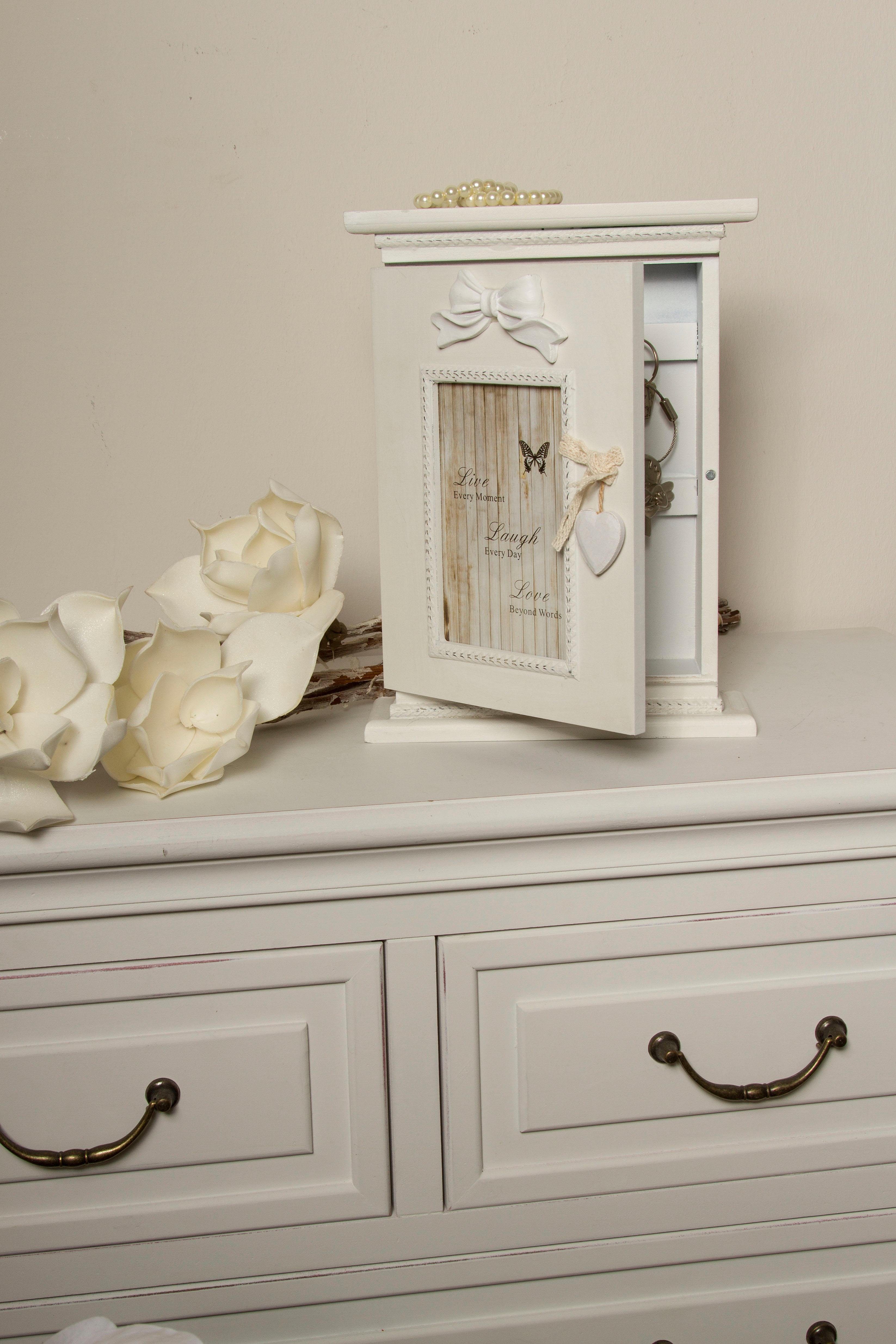 Home affaire Sleutelkastje Erwin, wit met fotolijstje & 6 haken, shabby look