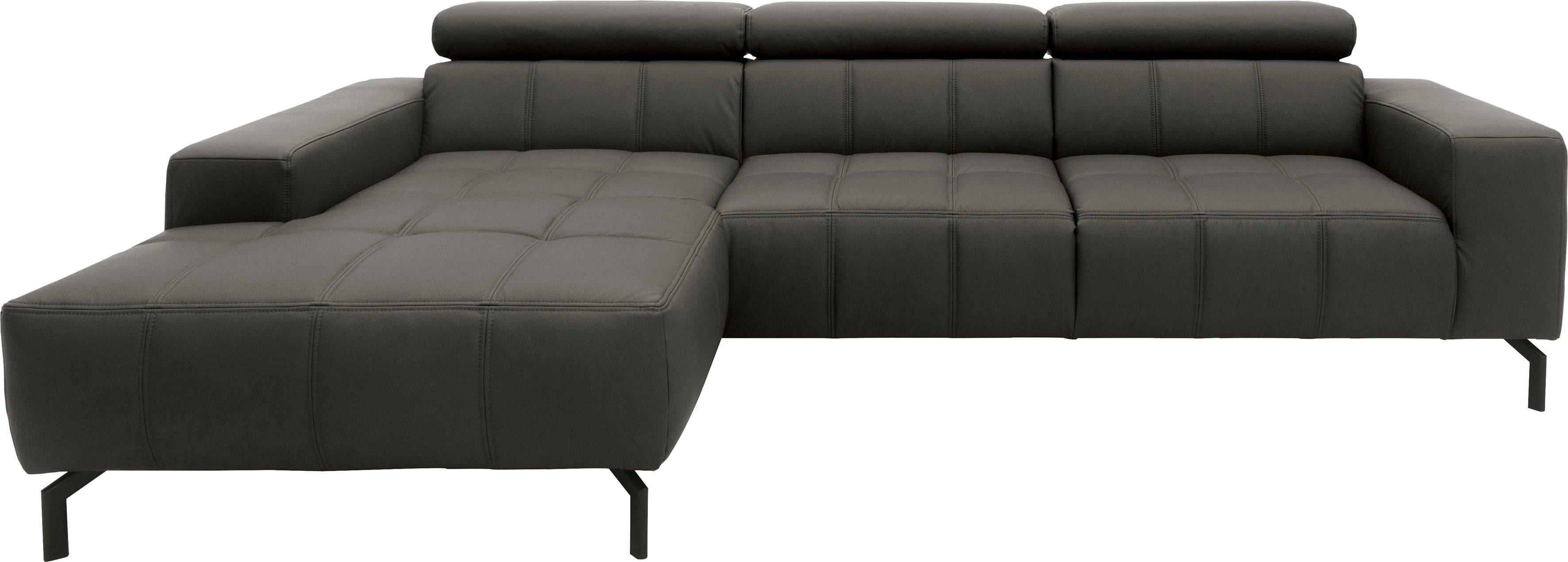 DOMO collection Hoekbank Cunelli mooie zitnaden als designelement, stevige zitcomfort, L-vorm bruin, hoekbanken, Met verstelbaar hoofdeind, Mit