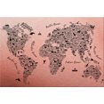 wall-art metalen artprint wereldkaart - around the world afmeting (bxdxh): (120x0,3x75 cm) multicolor