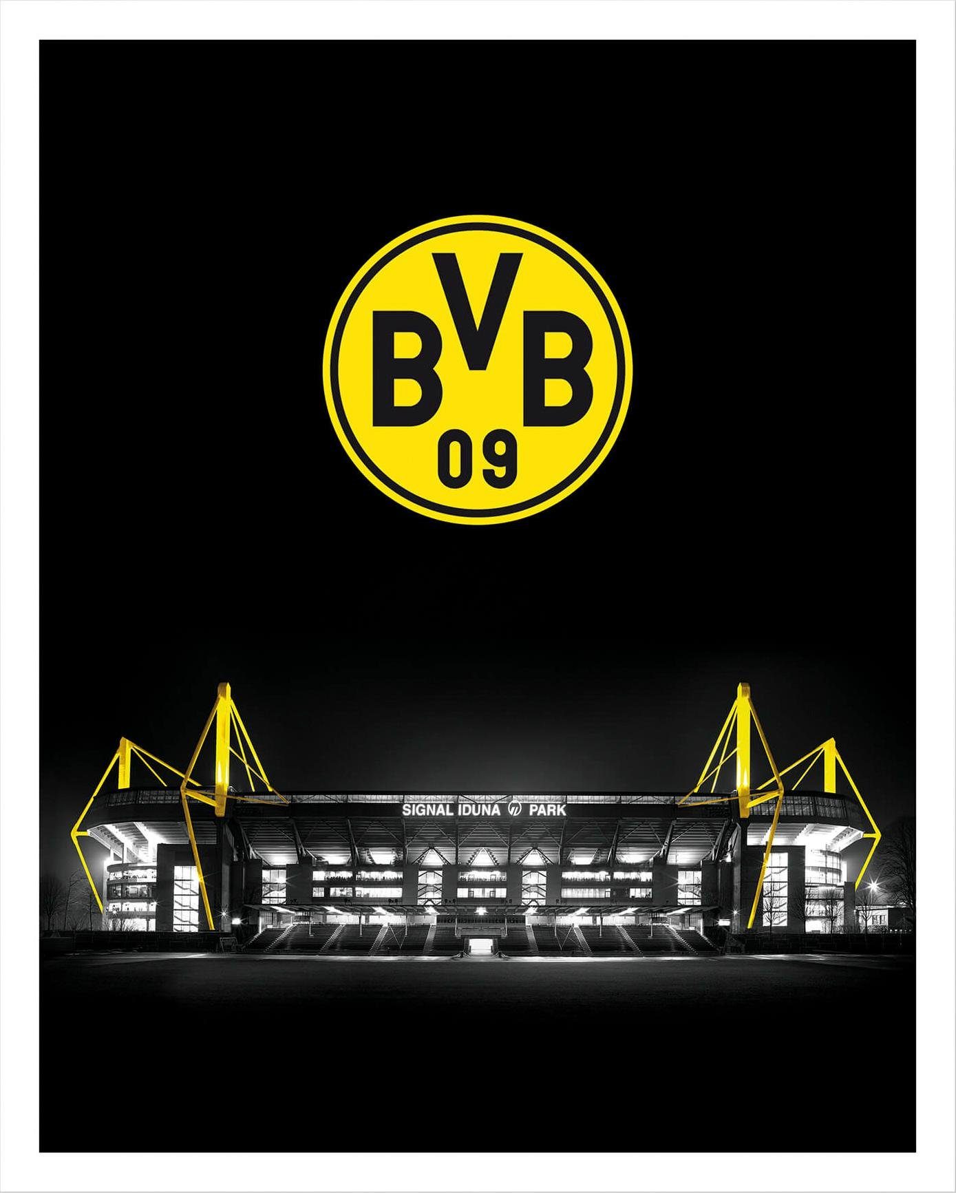 Wall-Art Poster Borussia Dortmund Signal Iduna park 's nachts embleem Poster, artprint, wandposter