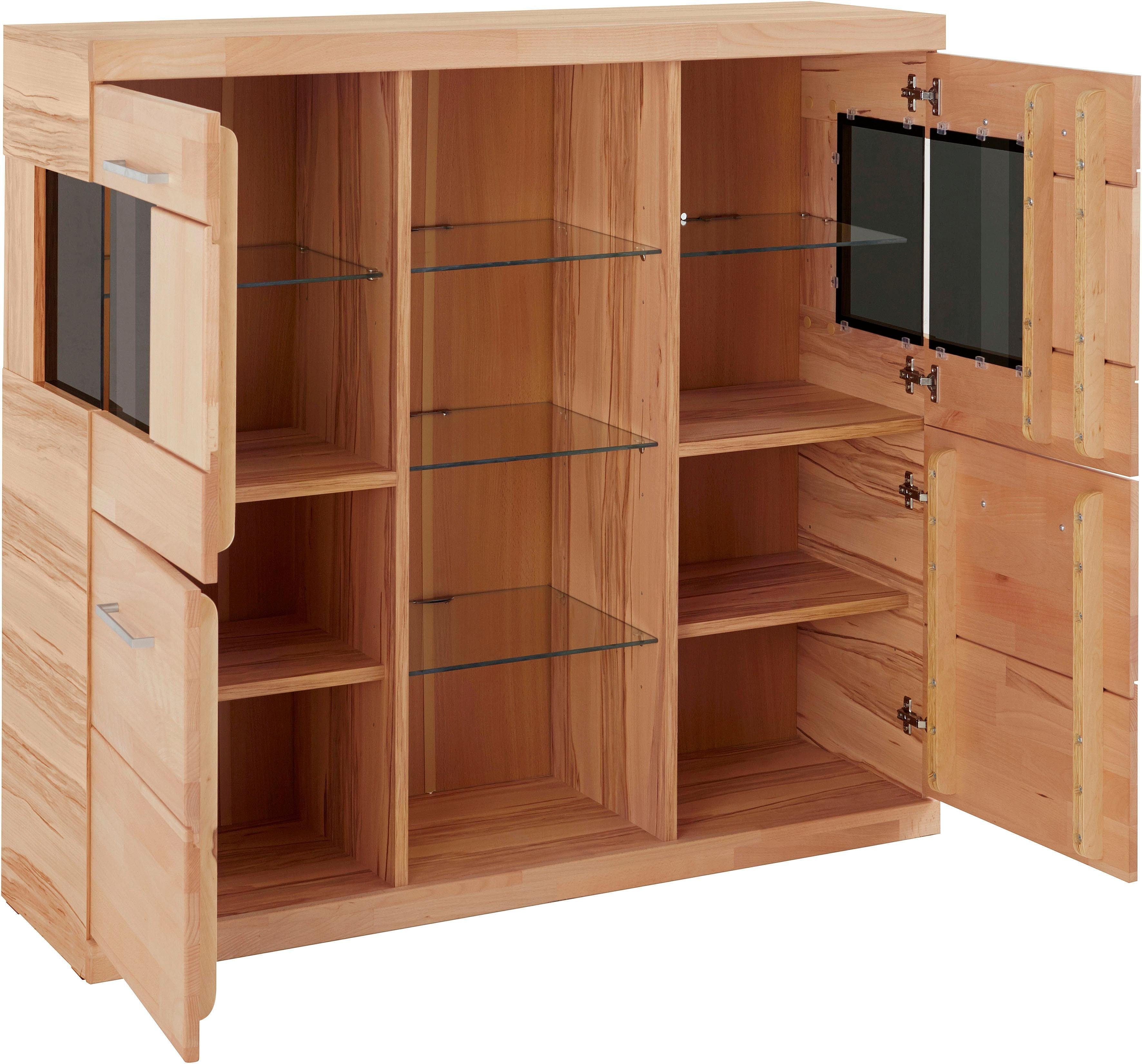 Home affaire Highboard Ribe, 120cm breed, 112cm hoog, bovenblad massief, 12 vakken