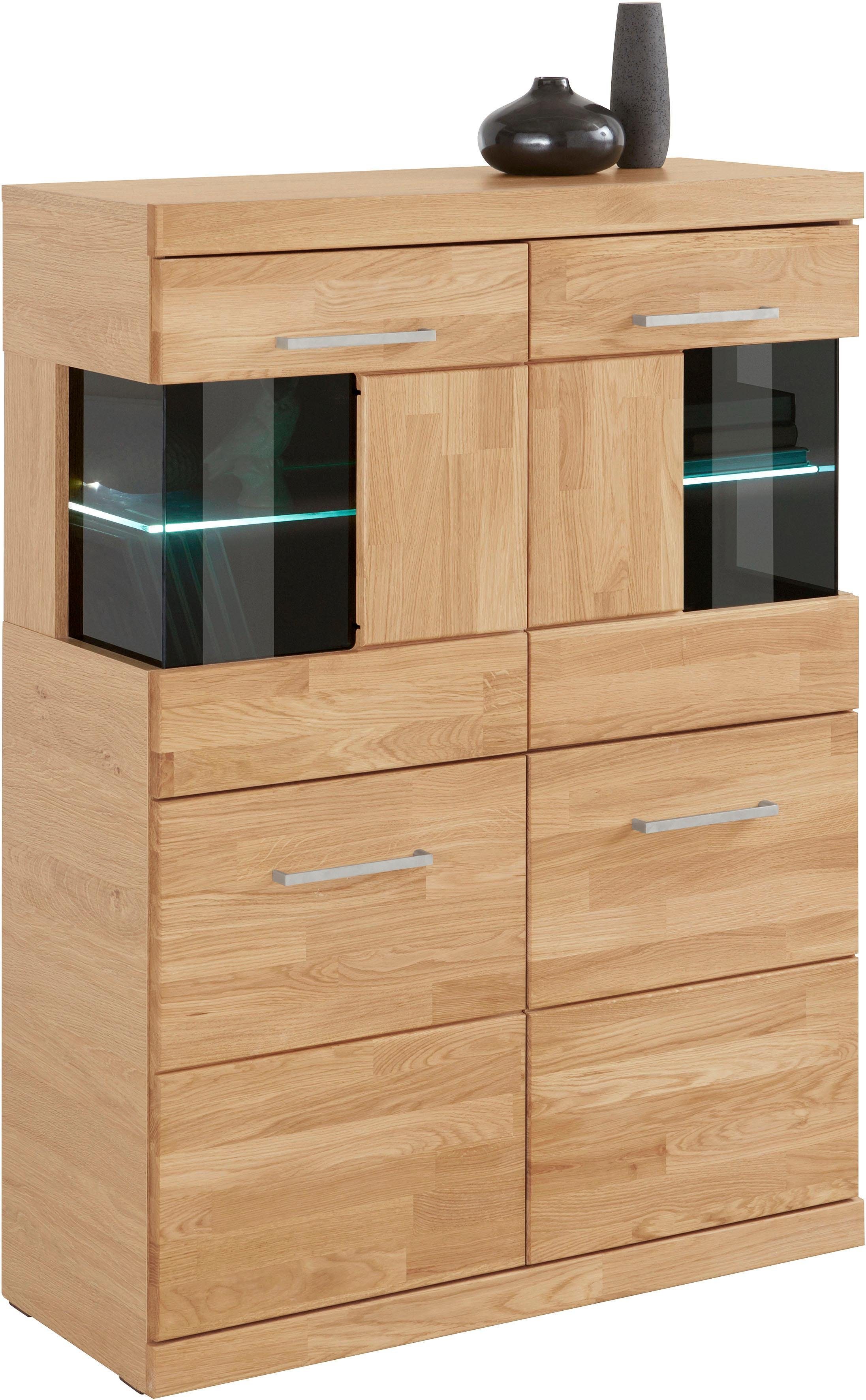 Home affaire Highboard Ribe, 85cm breed, 115cm hoog, fronten massief hout, 4 brede vakken