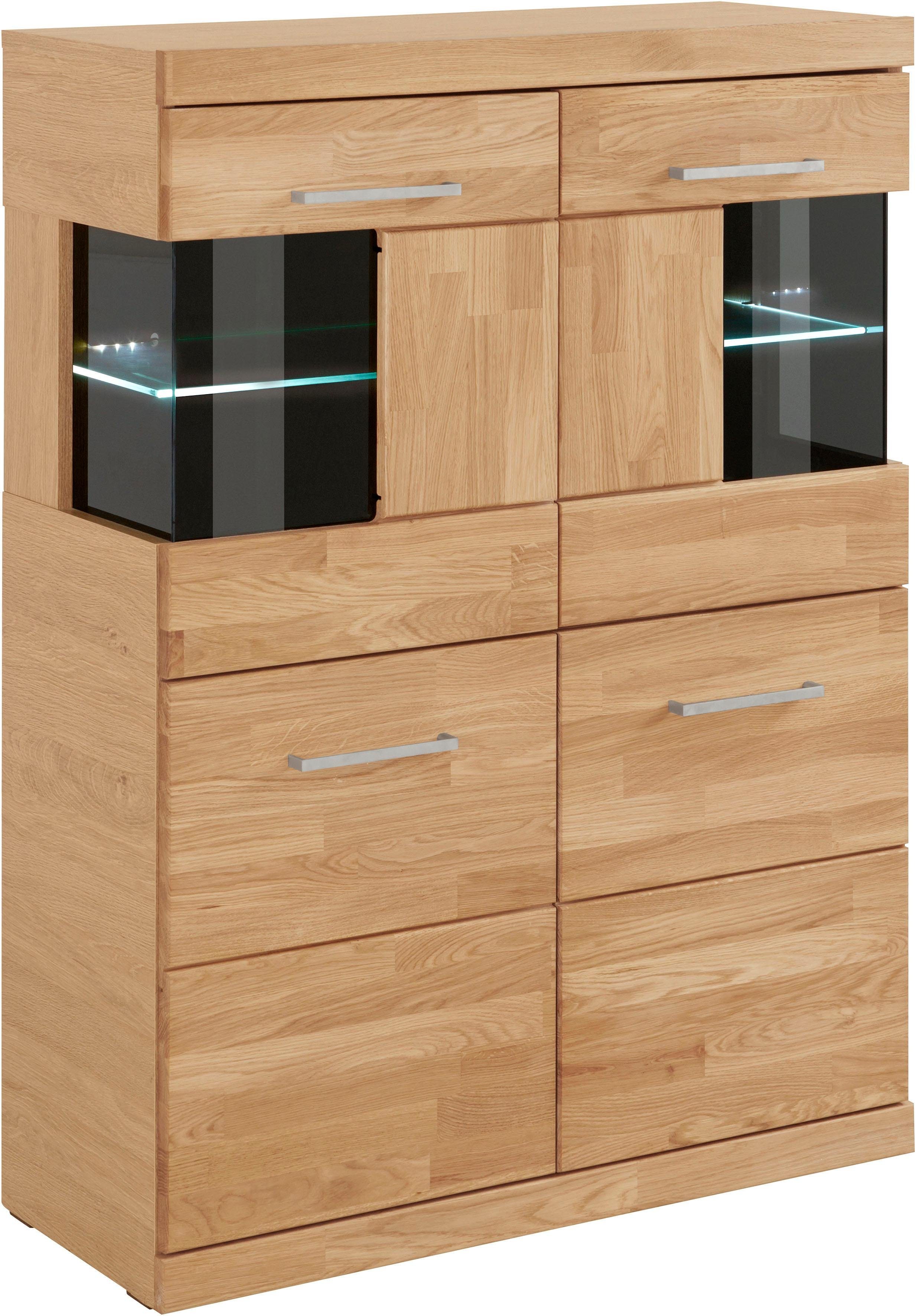 Home affaire Highboard Ribe, 85cm breed, 115cm hoog, fronten massief hout, 4 brede vakken