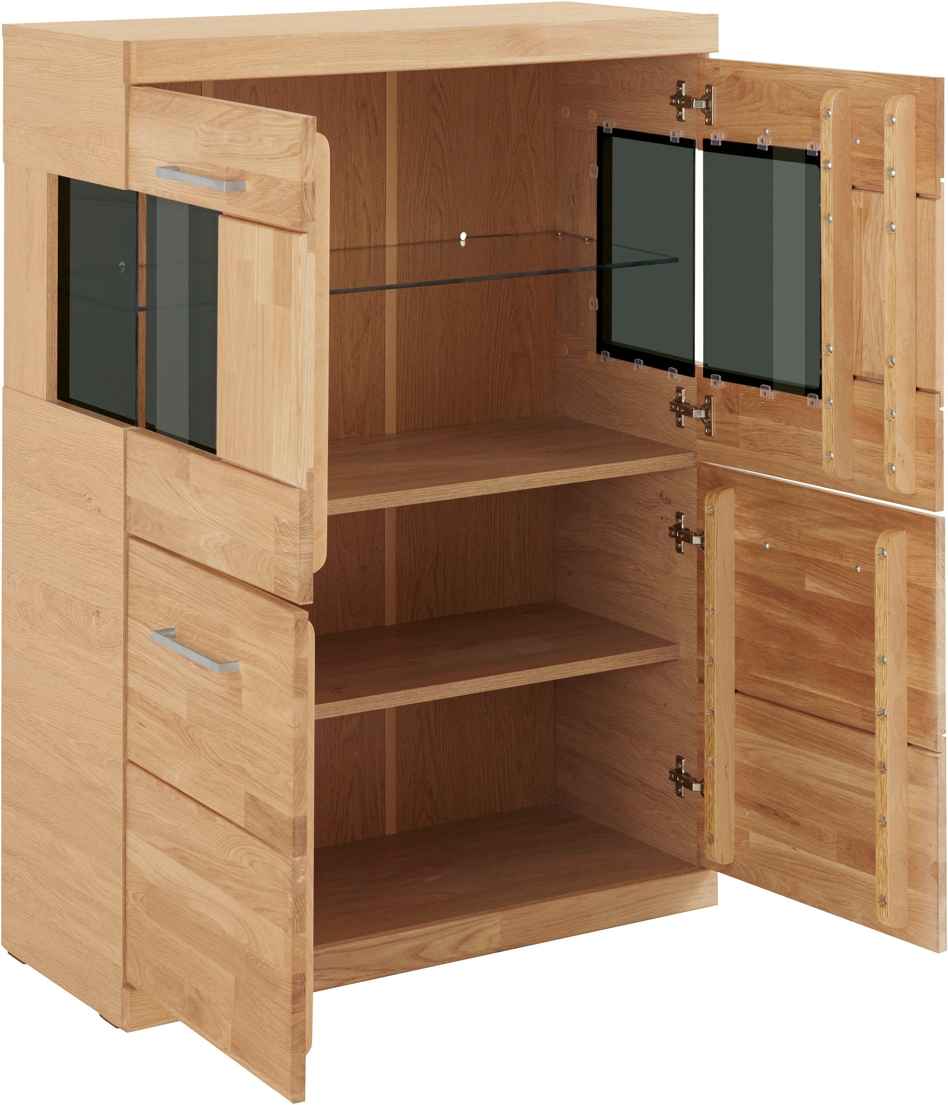 Home affaire Highboard Ribe, 85cm breed, 115cm hoog, fronten massief hout, 4 brede vakken