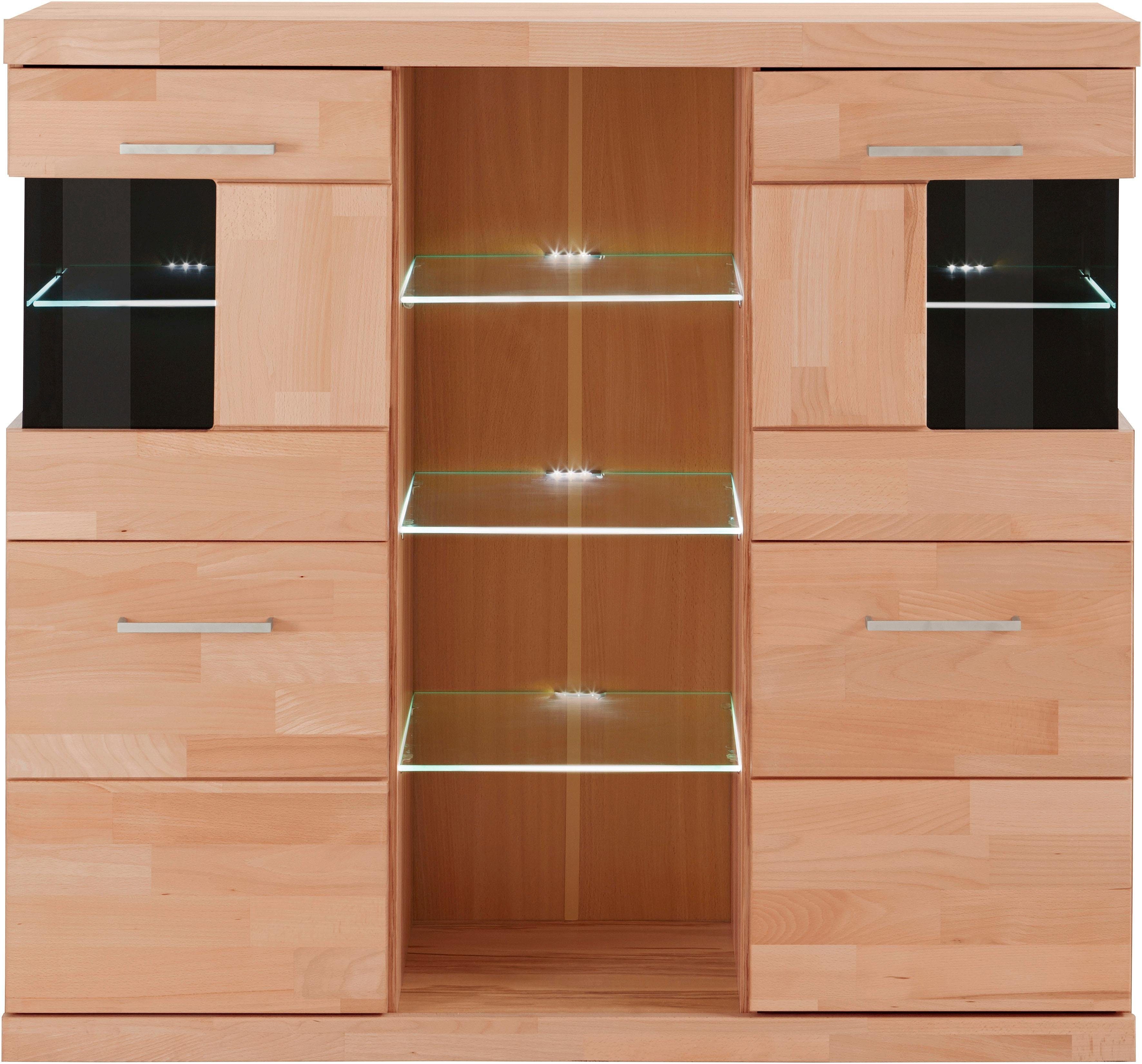 Home affaire Highboard Ribe, 120cm breed, 112cm hoog, bovenblad massief, 12 vakken