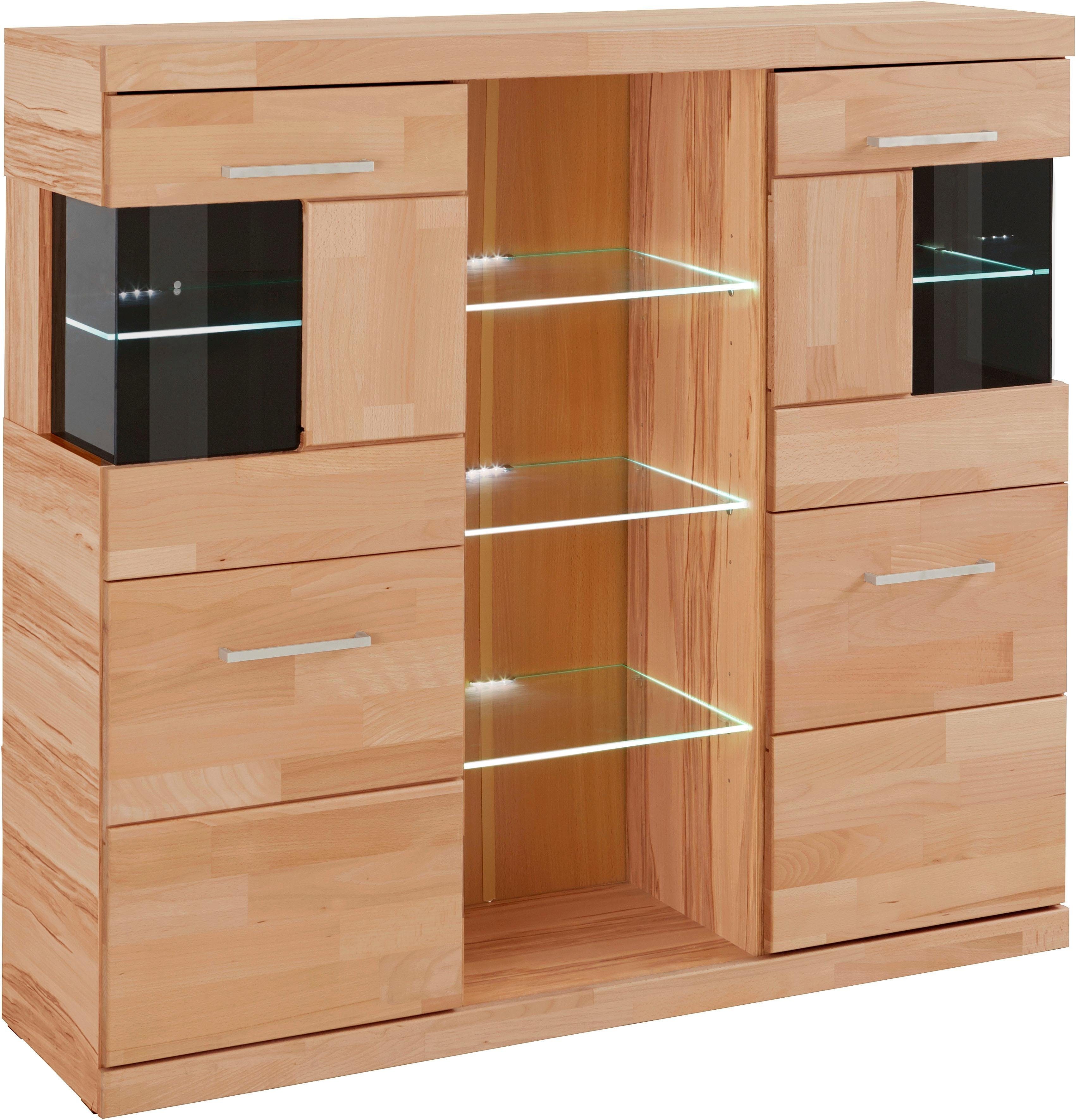 Home affaire Highboard Ribe, 120cm breed, 112cm hoog, bovenblad massief, 12 vakken