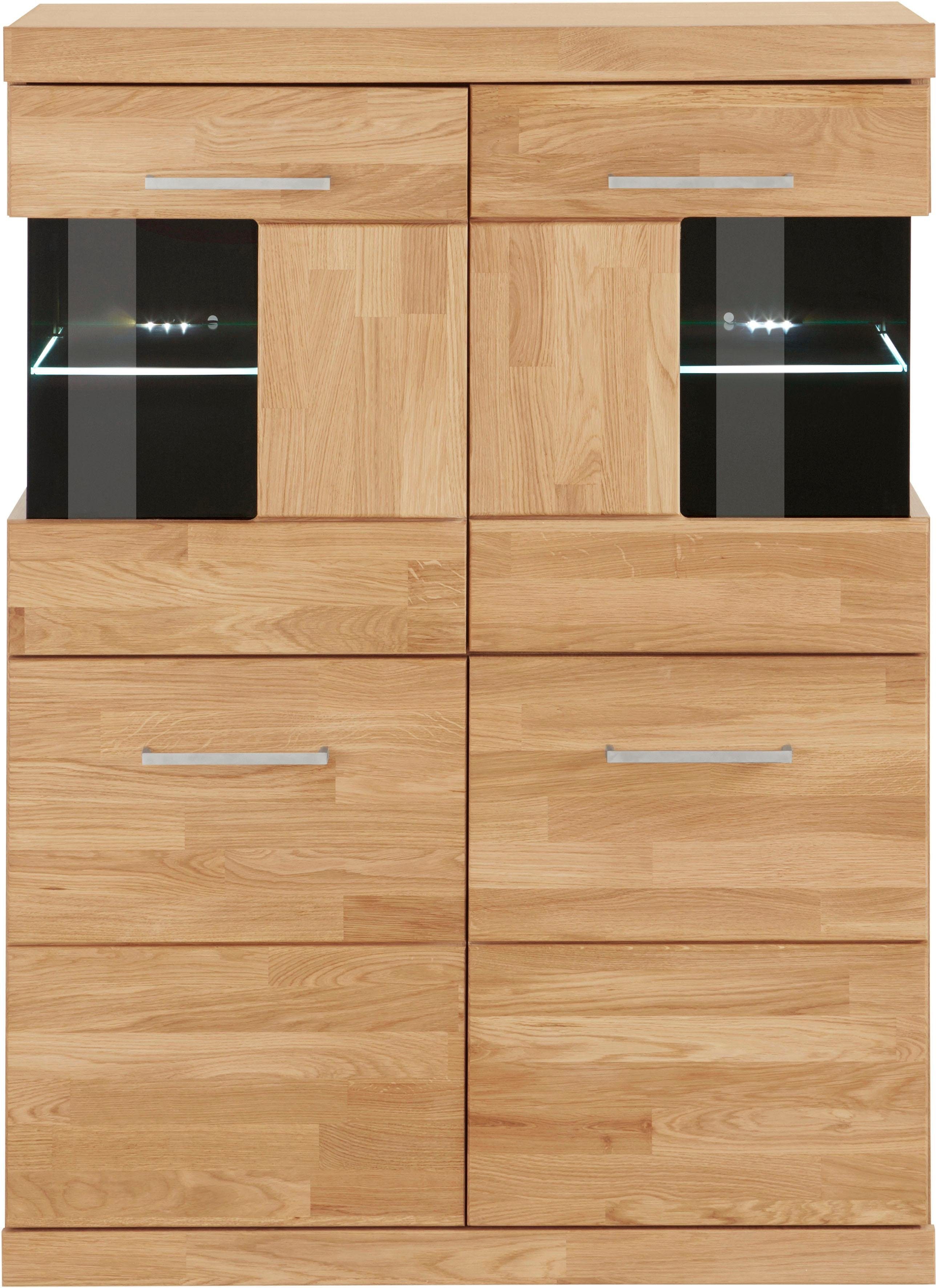Home affaire Highboard Ribe, 85cm breed, 115cm hoog, fronten massief hout, 4 brede vakken