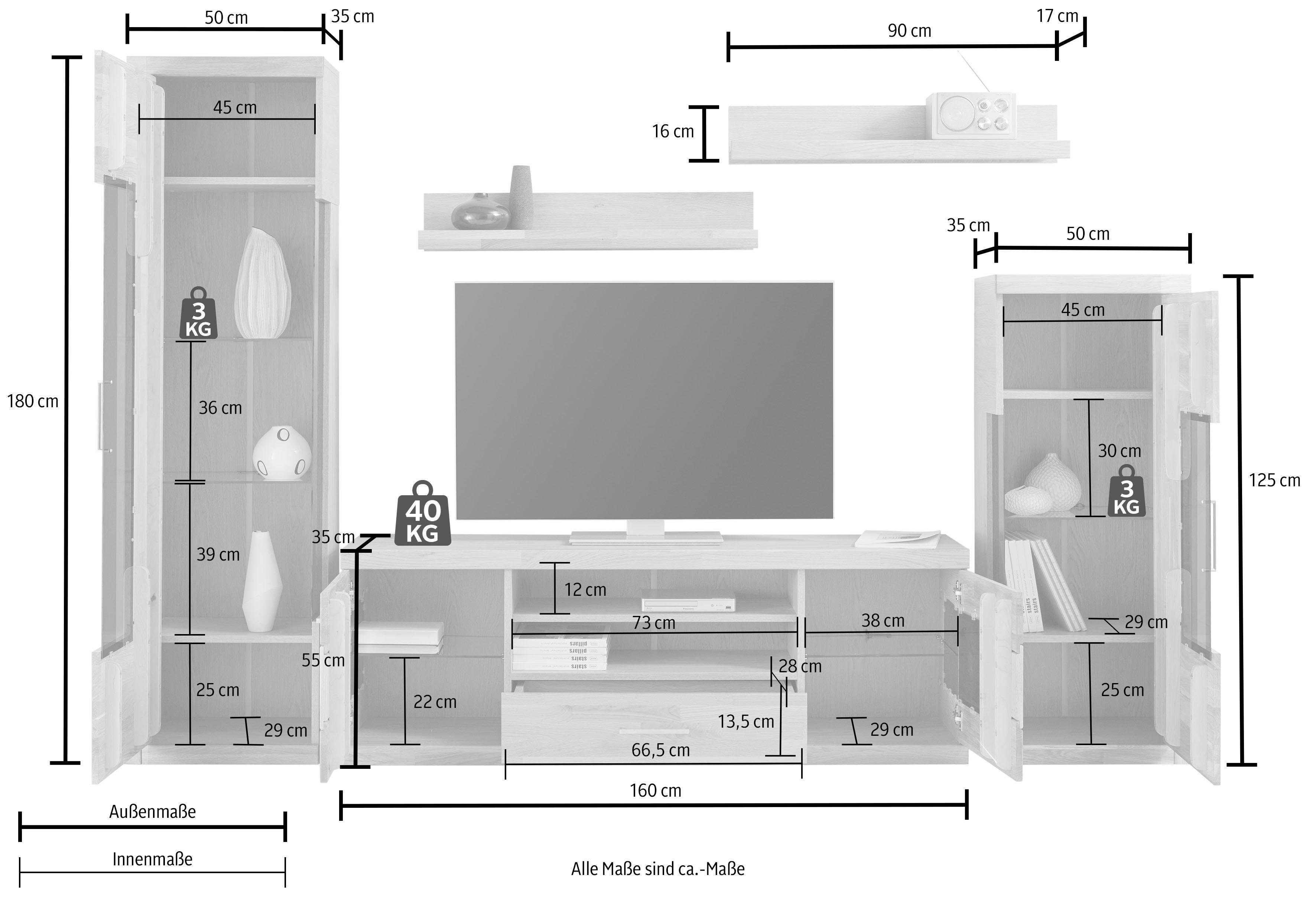 Home affaire Wandmeubel Ribe gedeeltelijk massief hout (set, 5-delig)