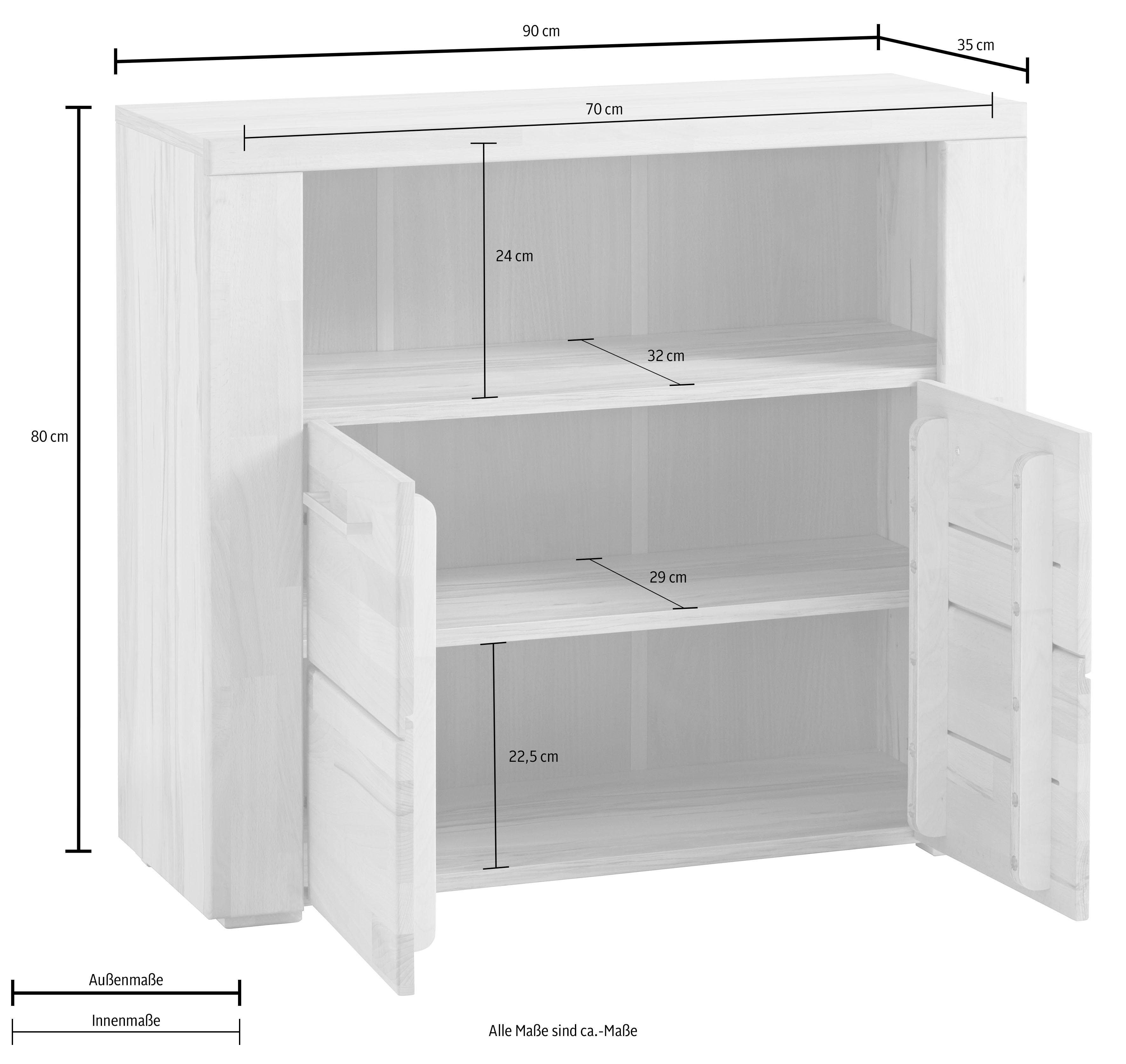 Home affaire Kast Celle,90cm breit,35 cm tief, Fronten Massivholz Breedte 90cm