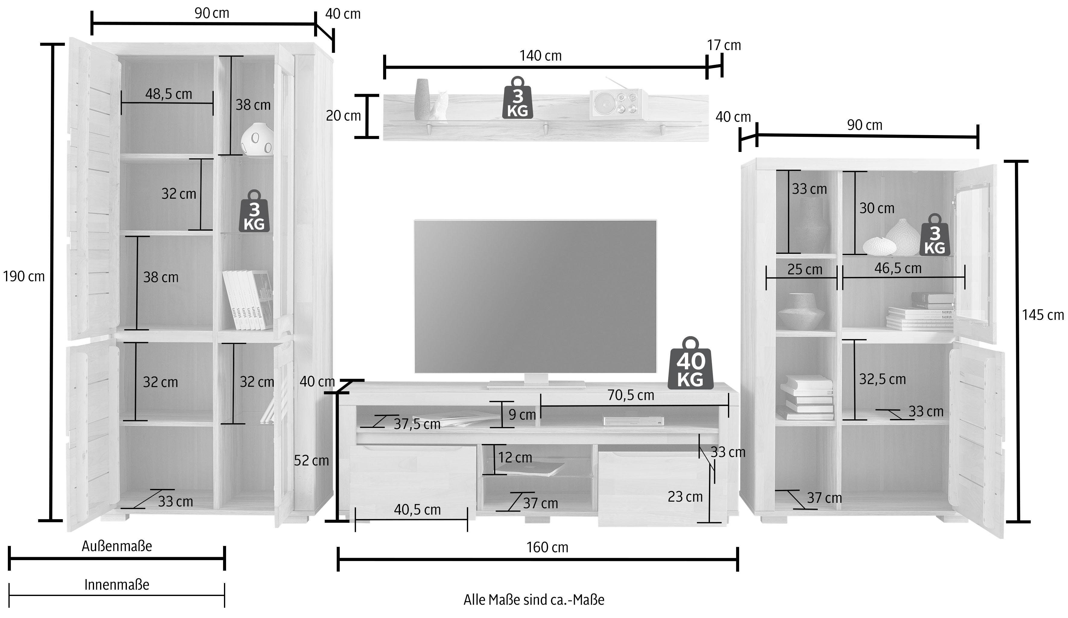 Home affaire Wandmeubel Denis gedeeltelijk massief hout (set, 4-delig)