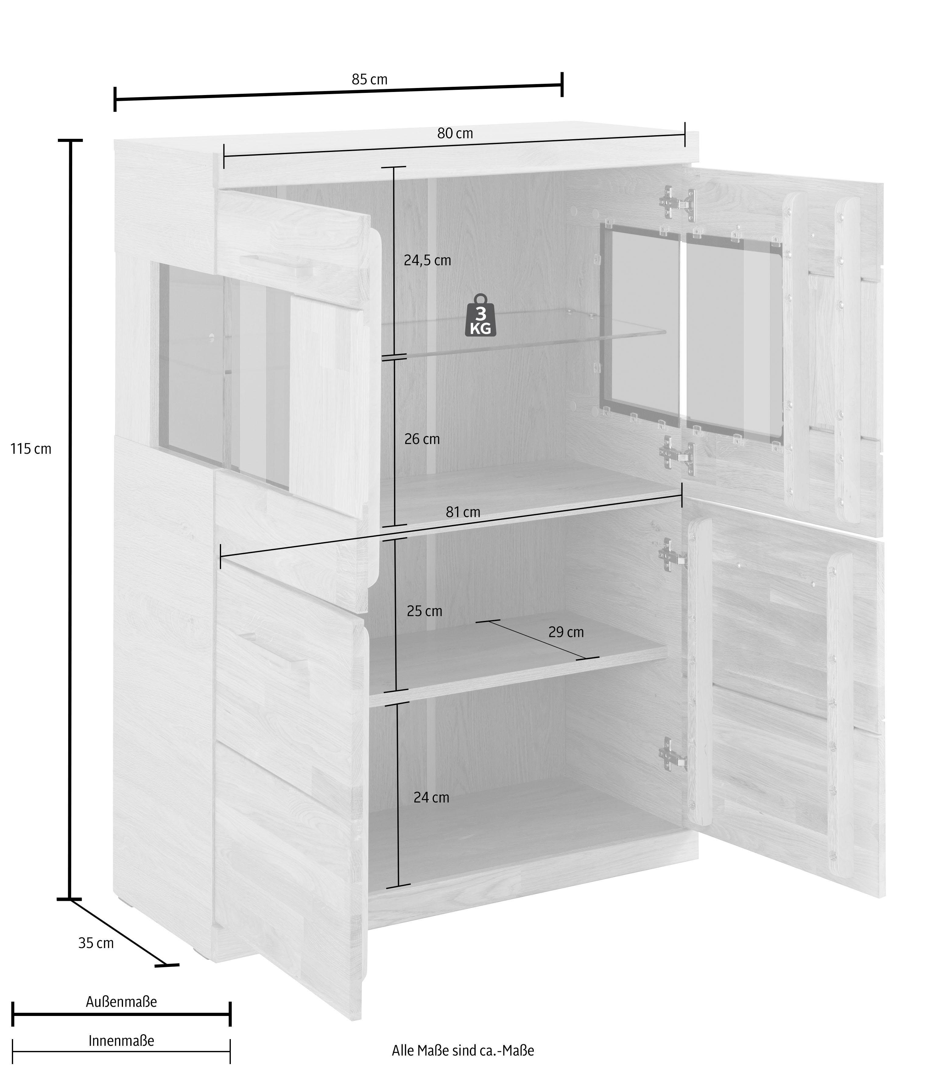 Home affaire Highboard Ribe, 85cm breed, 115cm hoog, fronten massief hout, 4 brede vakken