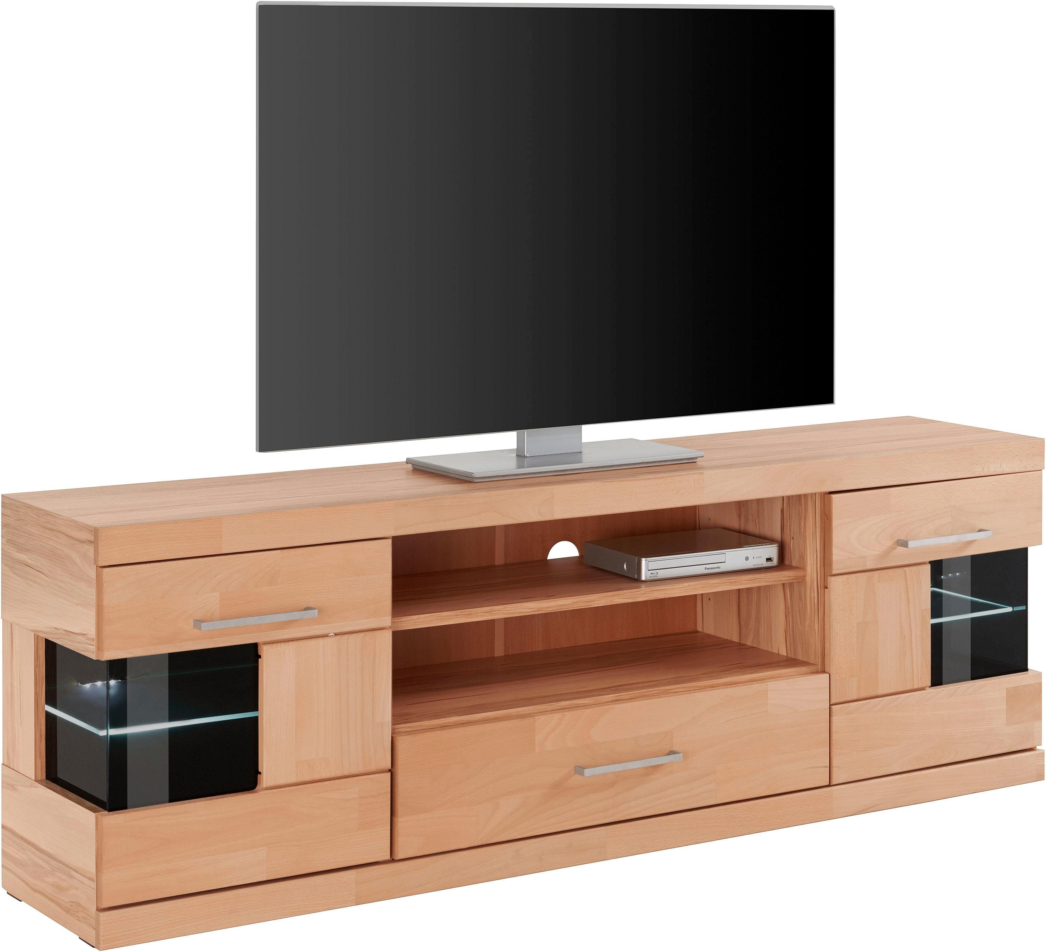 Home affaire Tv-meubel Ribe, 160cm breed, 55cm hoog Corpus houtmateriaal, glazen inzet van gehard glas, planken verstelbaar