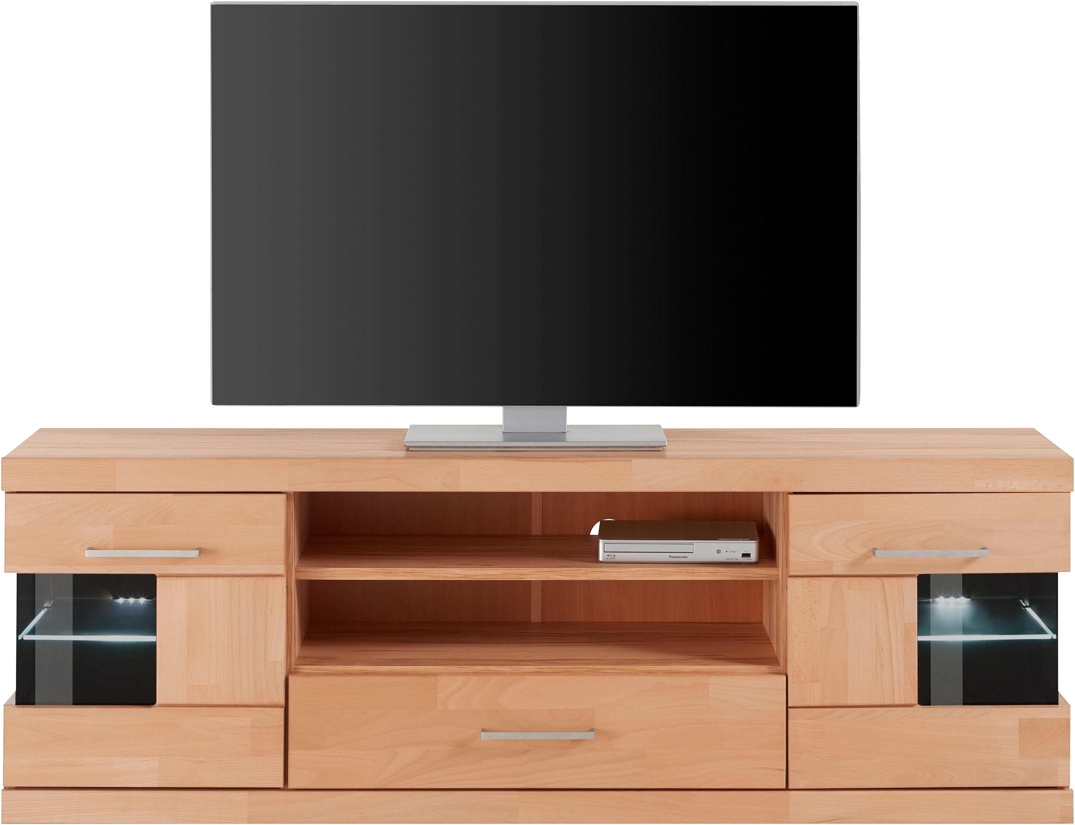 Home affaire Tv-meubel Ribe, 160cm breed, 55cm hoog Corpus houtmateriaal, glazen inzet van gehard glas, planken verstelbaar
