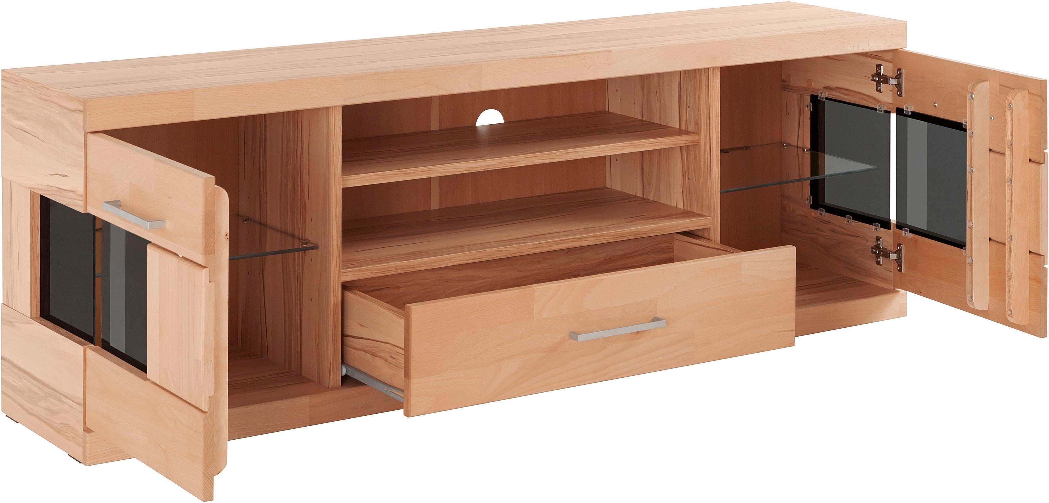Home affaire Tv-meubel Ribe, 160cm breed, 55cm hoog Corpus houtmateriaal, glazen inzet van gehard glas, planken verstelbaar