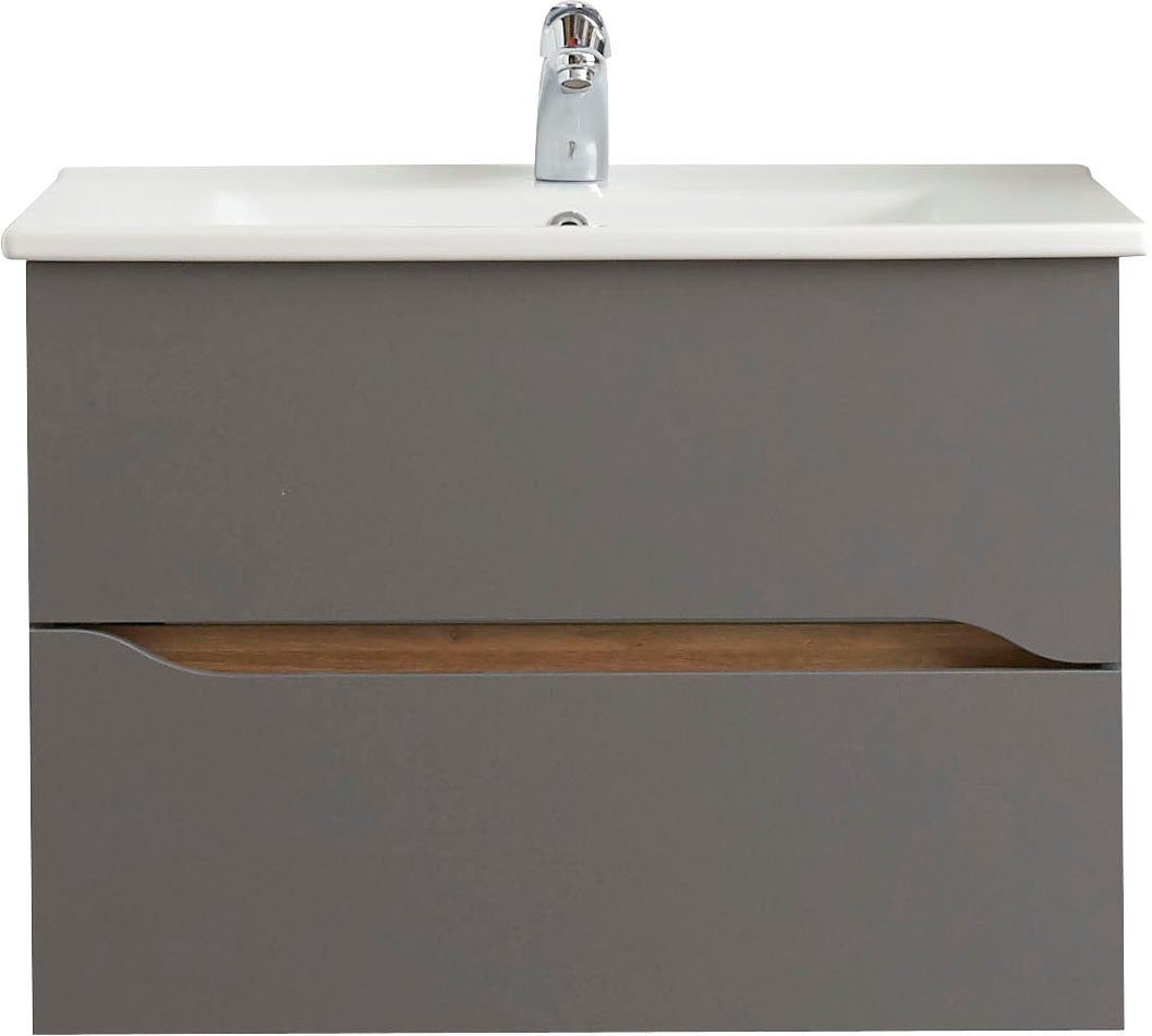 Saphir Wastafelonderkast Quickset keramische wastafel met onderkast, 75 cm breed Wastafelmeubel, onderkast met wasbak, 2 laden, greeploos