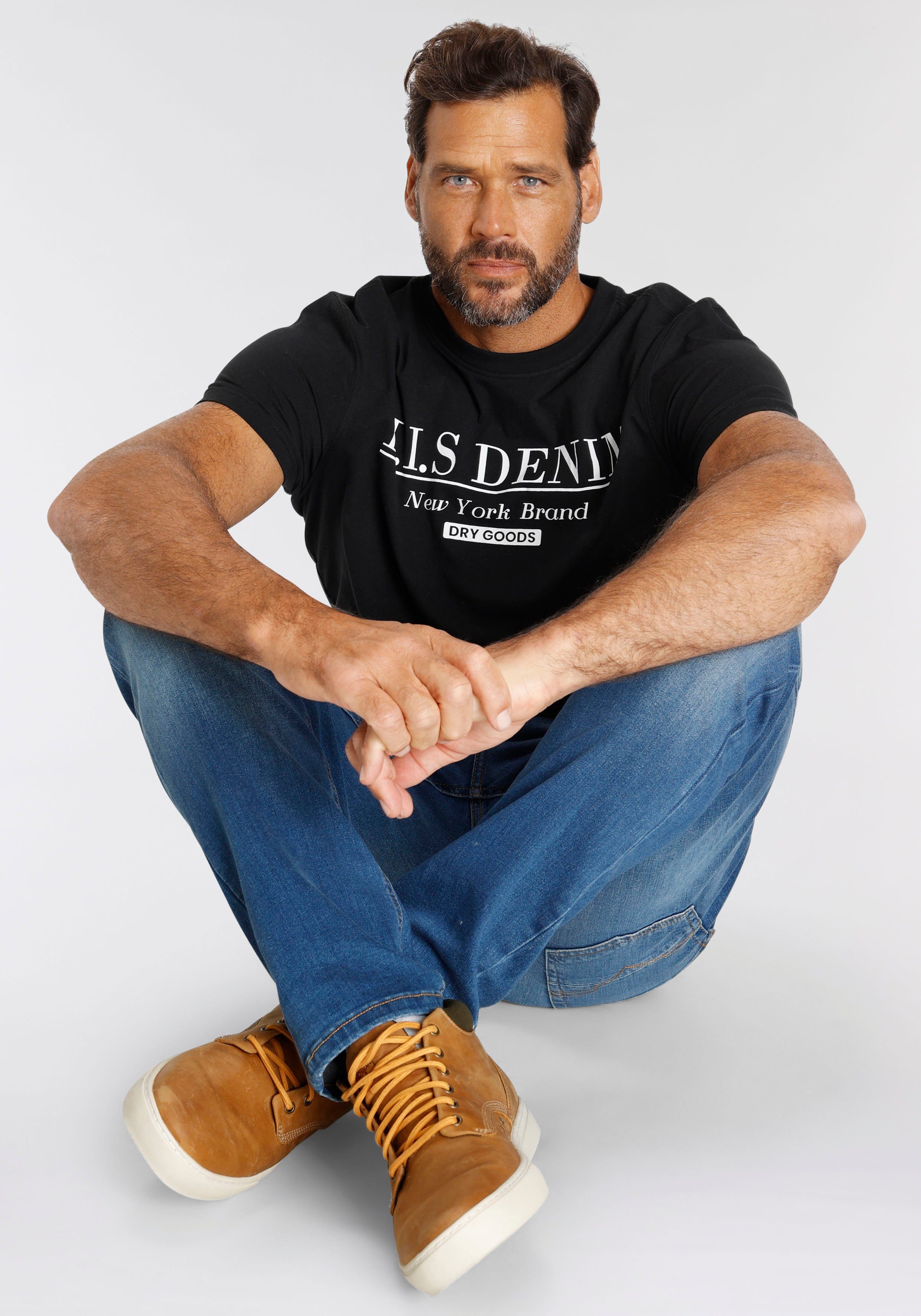 H.I.S T-shirt smalle pasvorm, bedrukt ontwerp, ronde hals