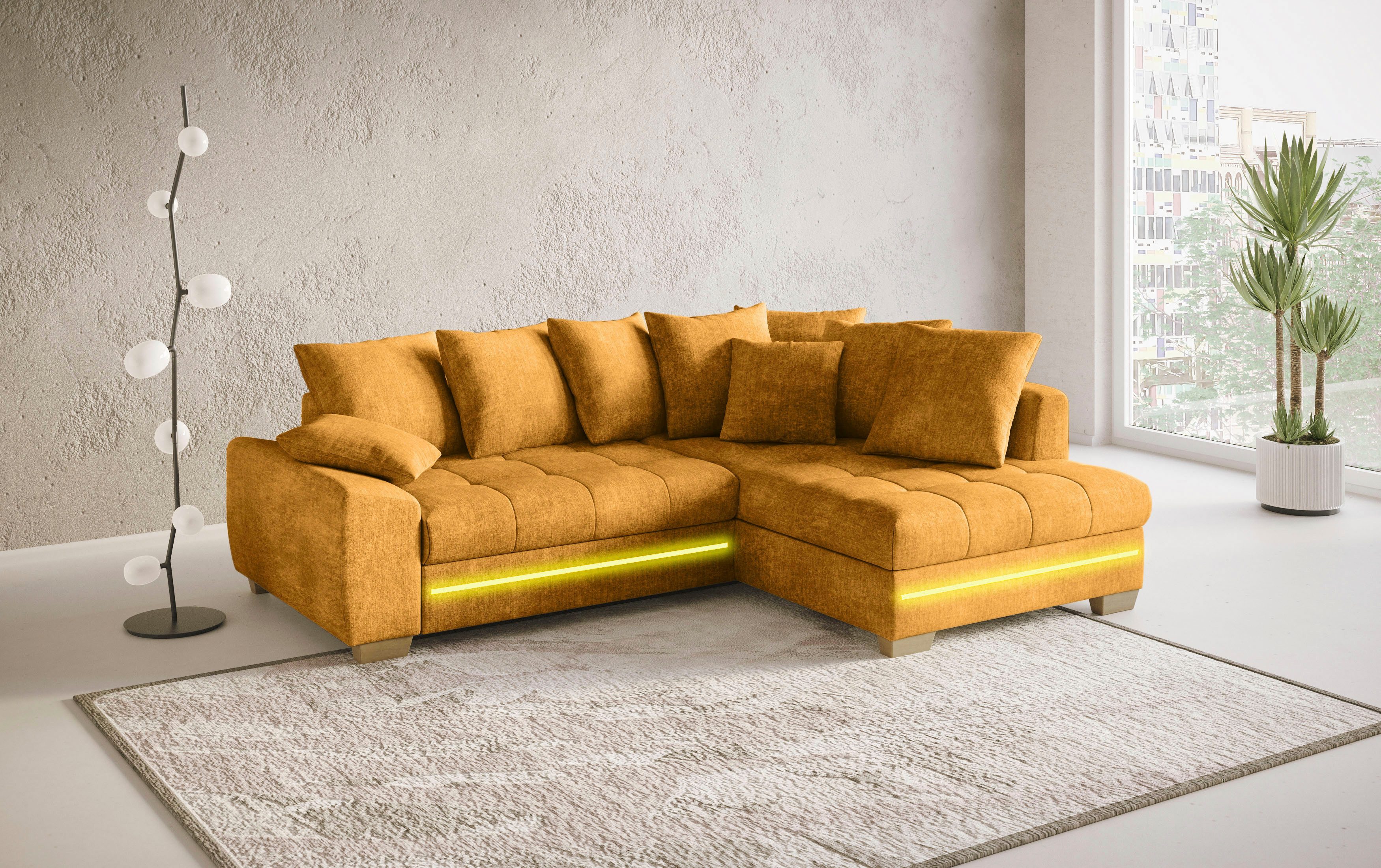 Mr. Couch Hoekbank Nikita II, L-vorm met koudschuim, rgb-led-verlichting, optioneel met bed, bedlade