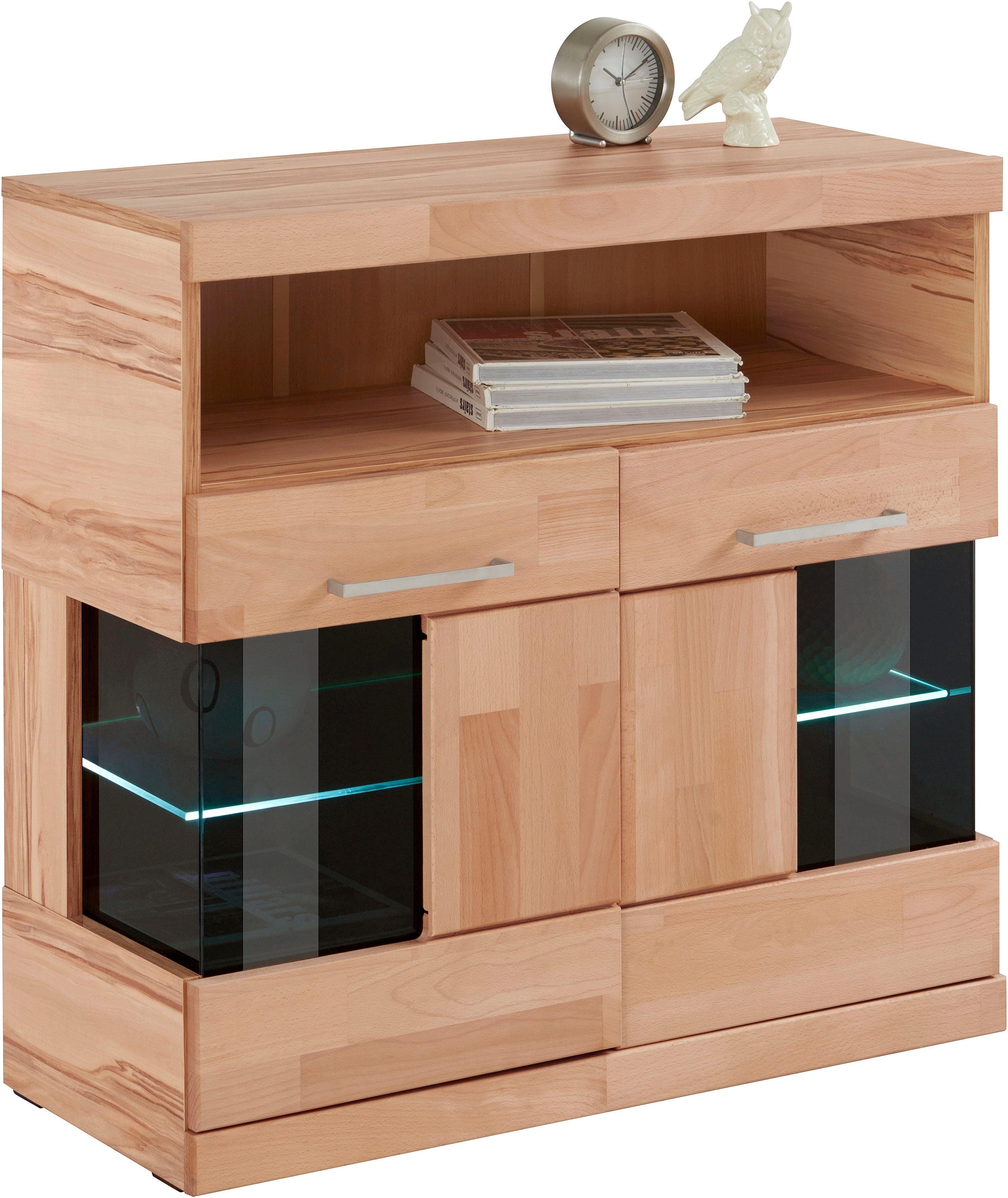 Home affaire Kast Ribe 85cm breed, 35 cm diep, fronten massief hout, 2 deuren met glazen inzet