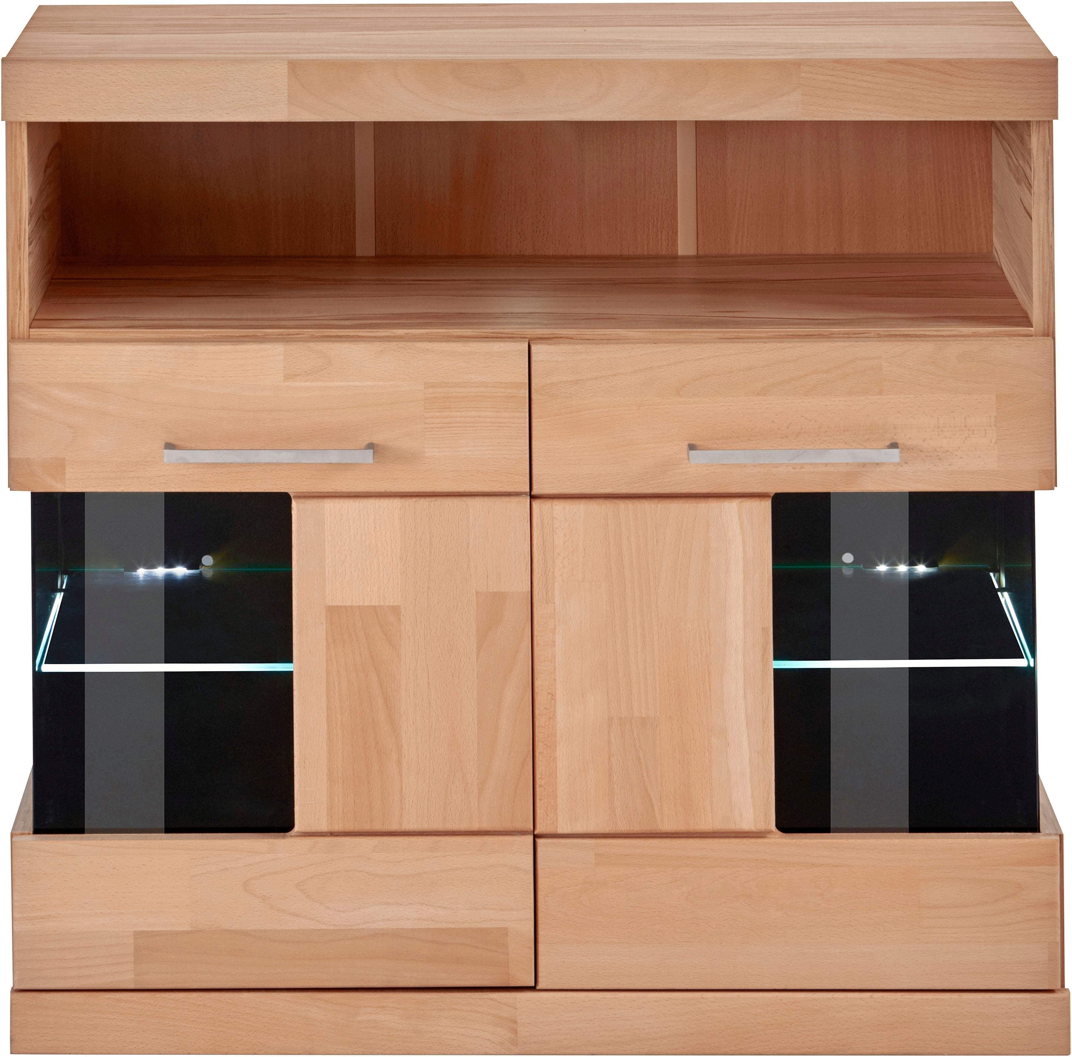 Home affaire Kast Ribe 85cm breed, 35 cm diep, fronten massief hout, 2 deuren met glazen inzet