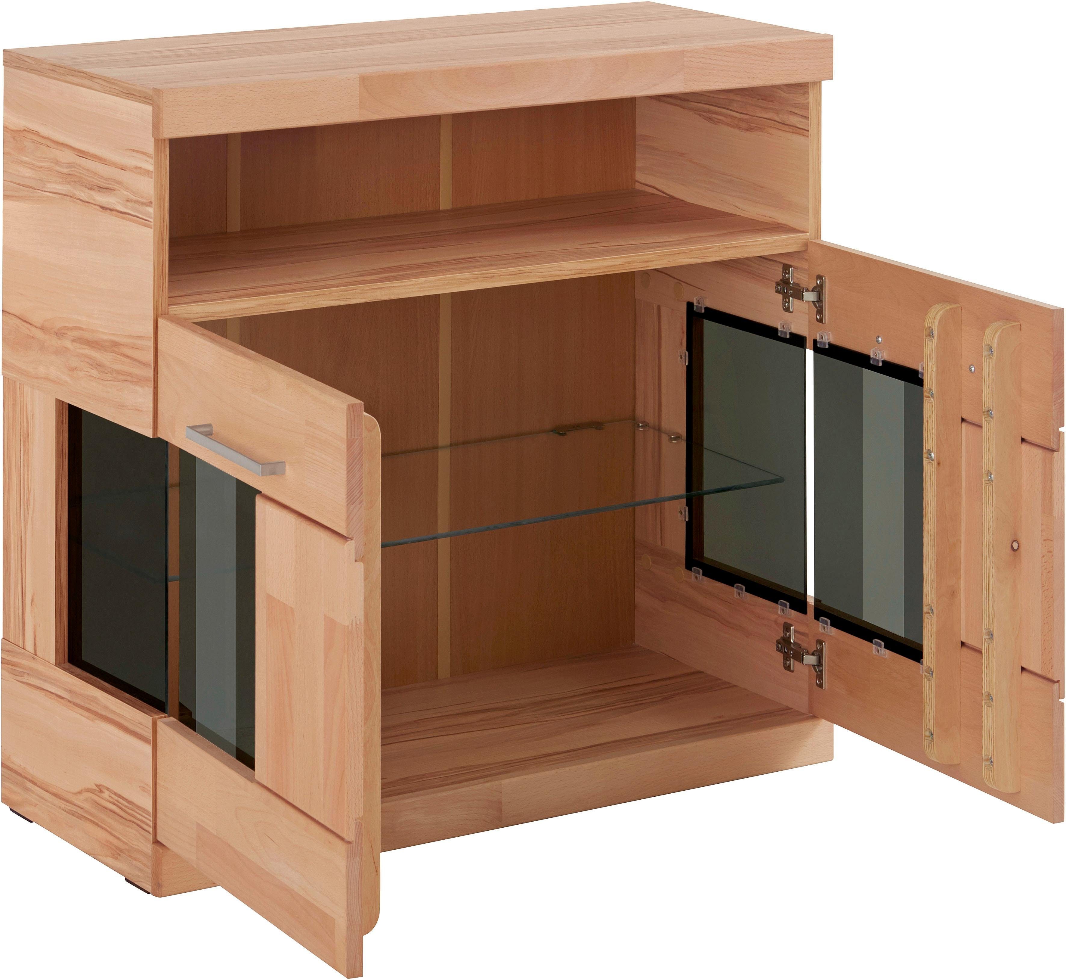 Home affaire Kast Ribe 85cm breed, 35 cm diep, fronten massief hout, 2 deuren met glazen inzet