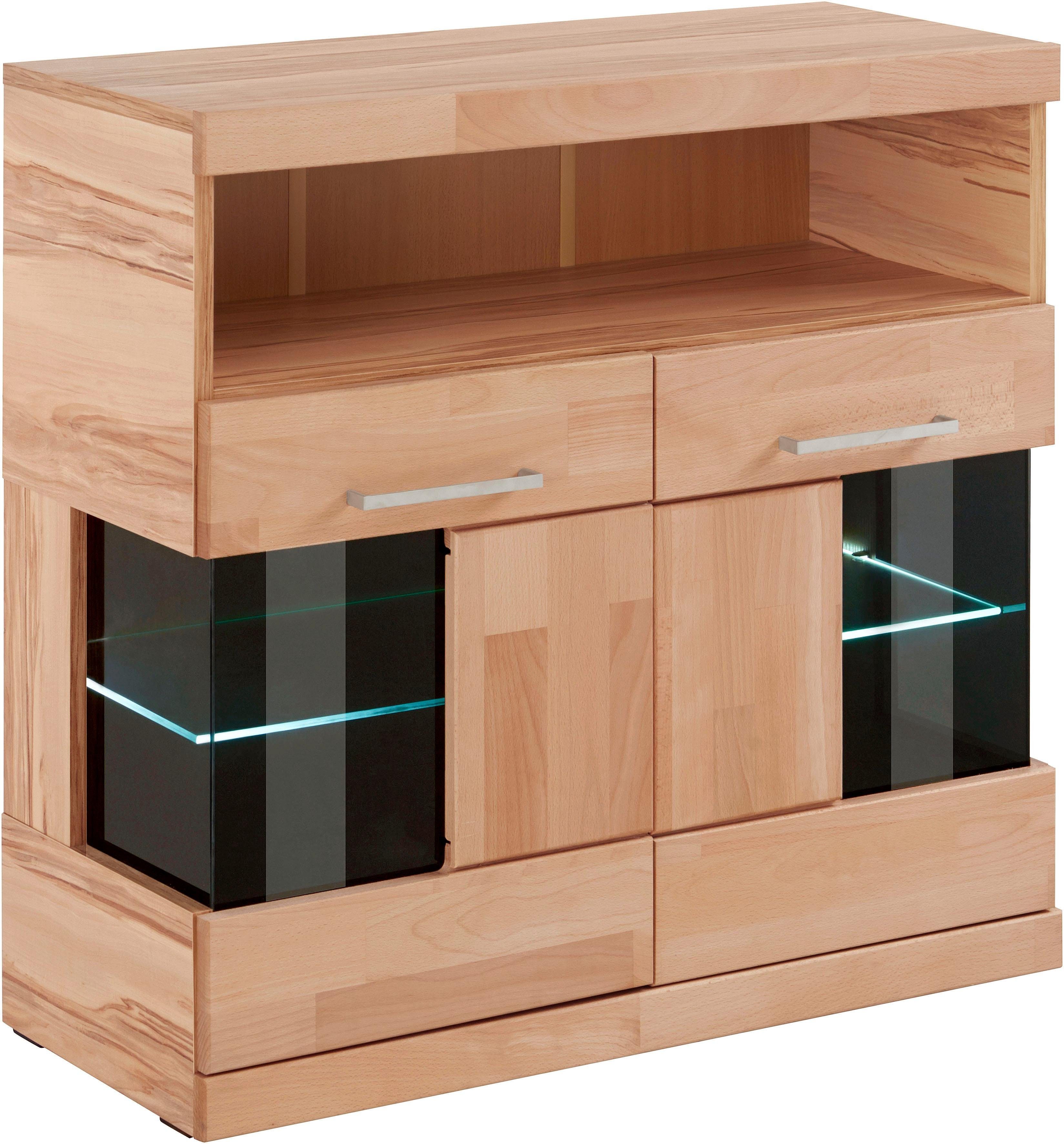 Home affaire Kast Ribe 85cm breed, 35 cm diep, fronten massief hout, 2 deuren met glazen inzet