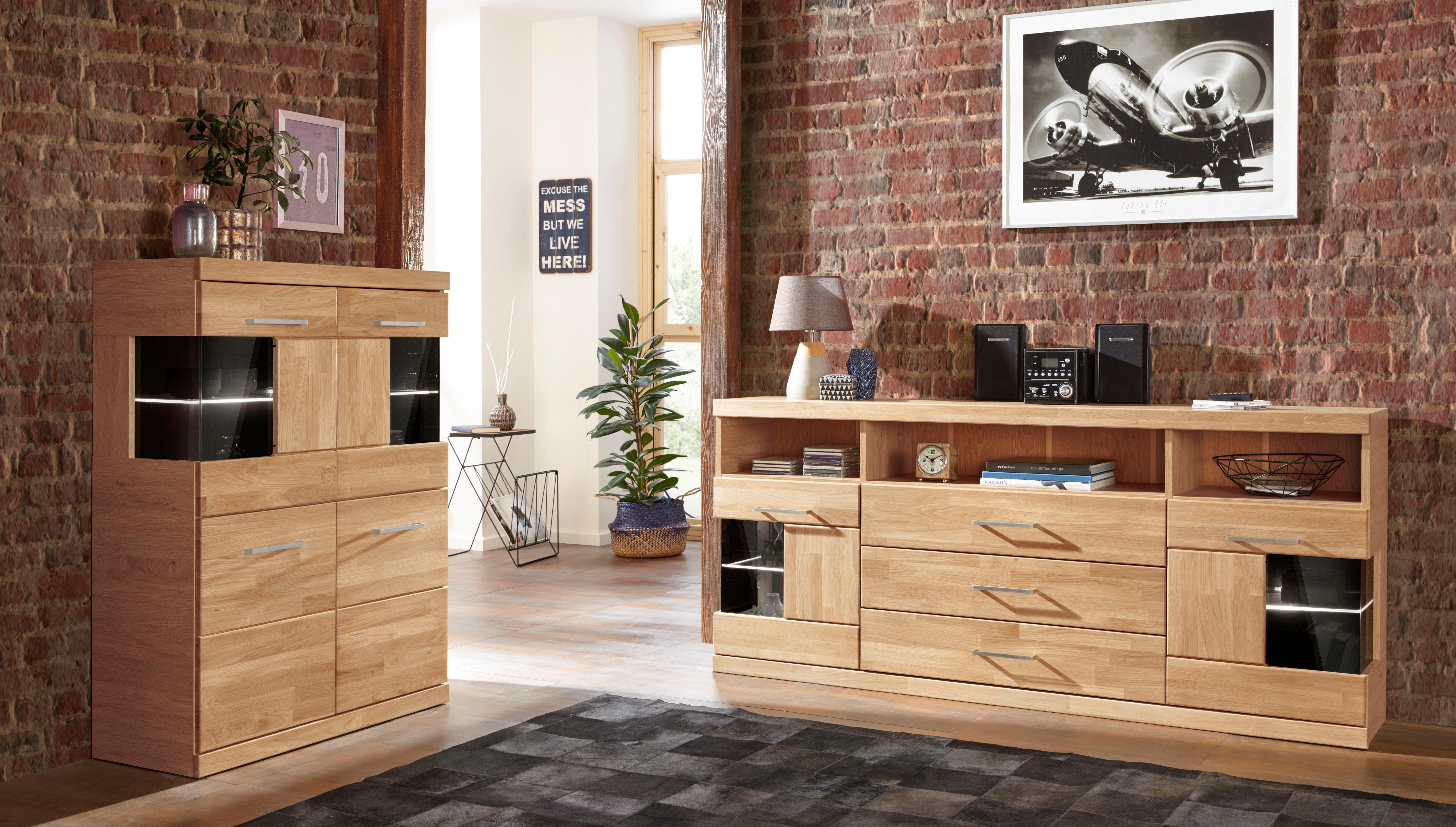 Home affaire Highboard Ribe, 85cm breed, 115cm hoog, fronten massief hout, 4 brede vakken