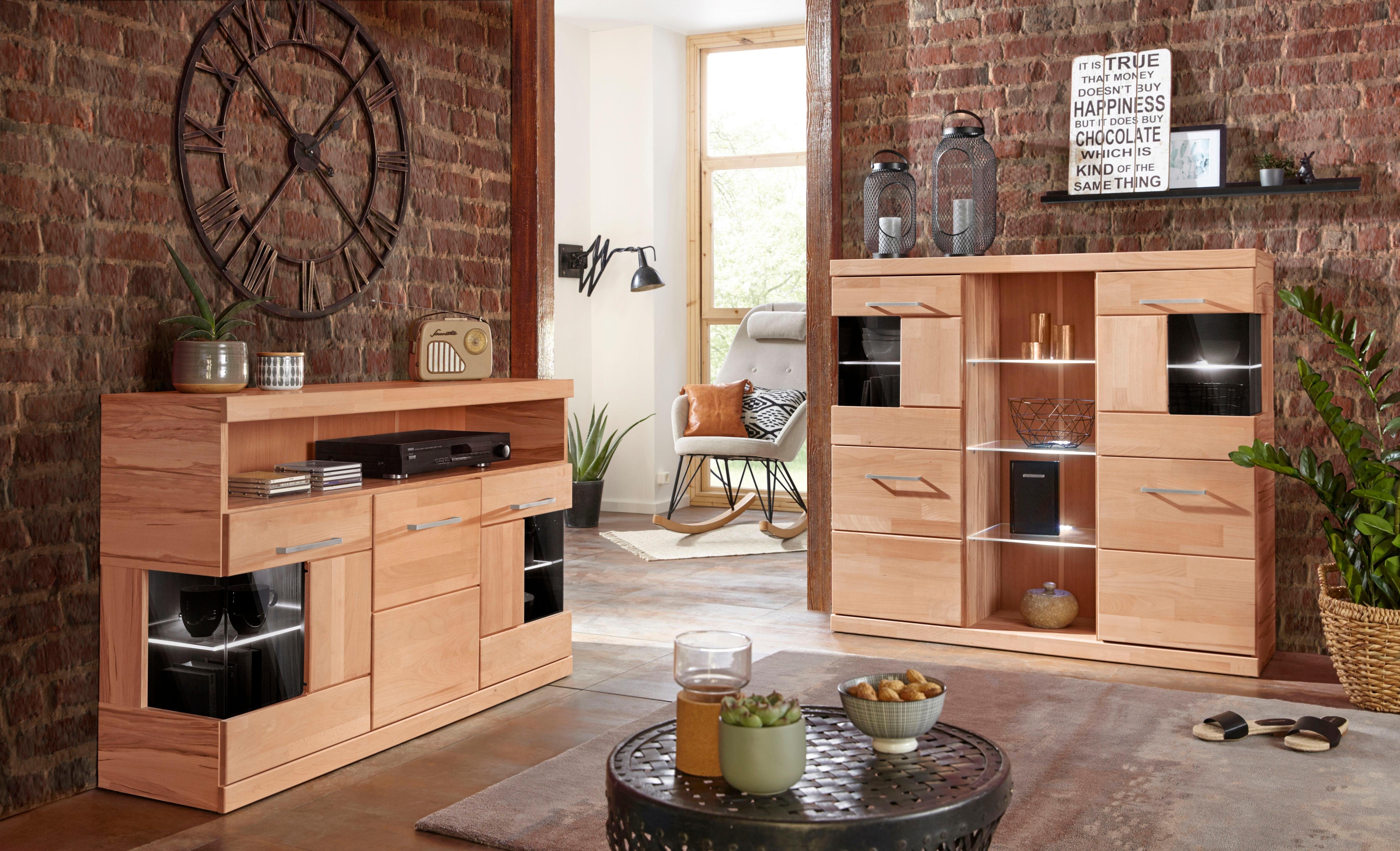 Home affaire Highboard Ribe, 120cm breed, 112cm hoog, bovenblad massief, 12 vakken