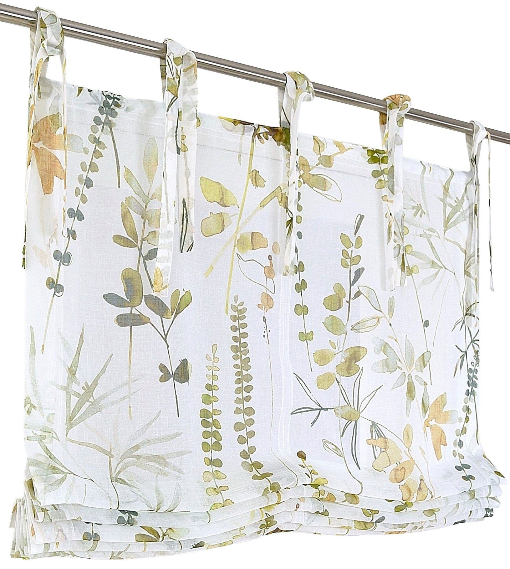 Kutti Romeins rolgordijn Jungle offwhite, gedessineerd, strikbandjes. polyester, voor gordijnroeden (1 stuk)