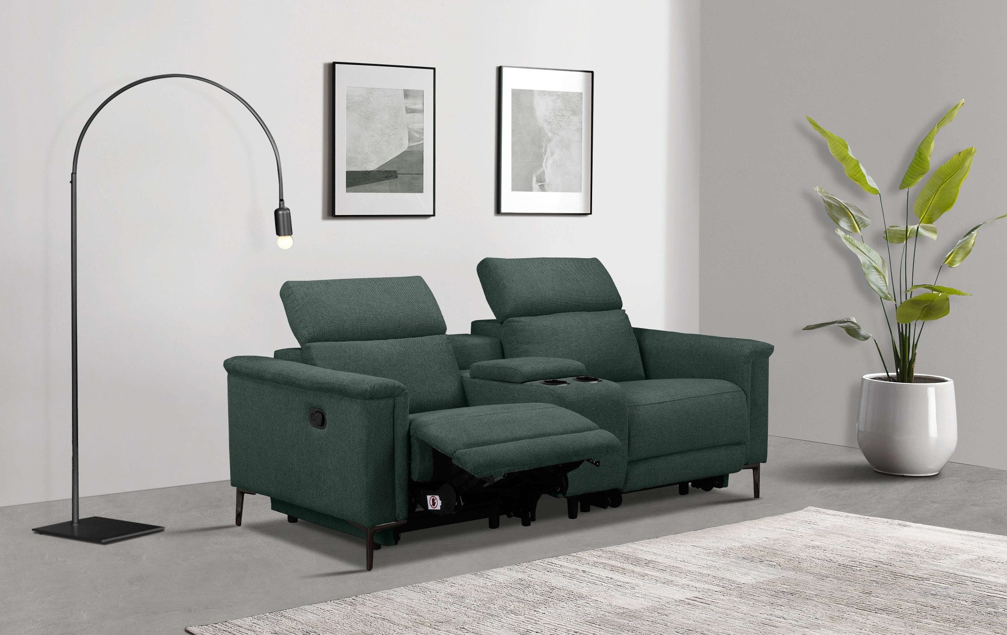 Places of Style 2-zitsbank Lund, 2er-Kinosofa, TV-Sessel, Multimedia-Sofa, USB-A, met elektrische of handmatige relaxfunctie, bekerhouder en opbergruimte