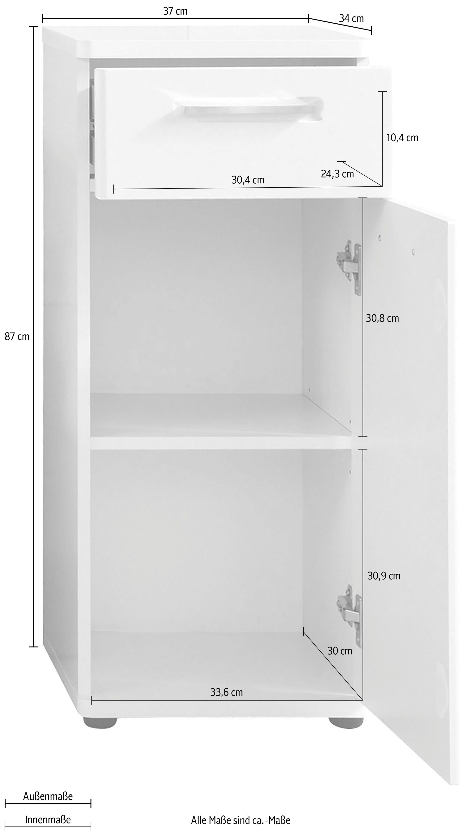 welltime Onderkast Mora Badkommode in wit met lade en 2 vakken - (B/D/H) 37/34/87 cm
