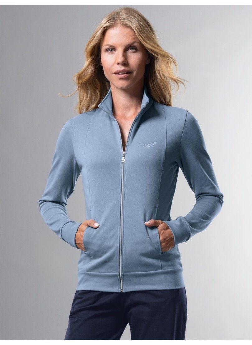 Trigema Sweatvest TRIGEMA jas veredeld met kristallen (1-delig) dames sweatvesten maat XS blauw