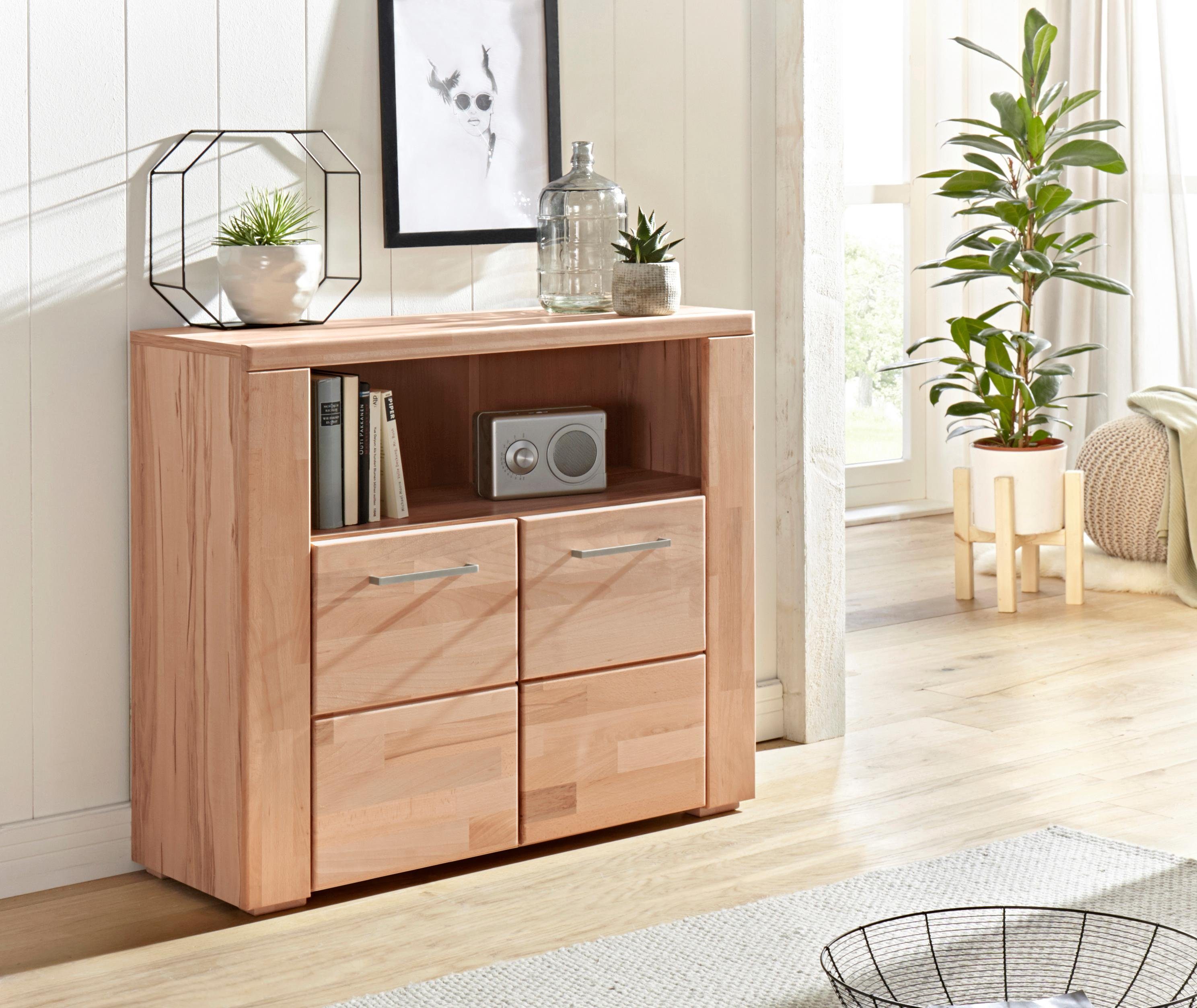 Home affaire Kast Celle, 90cm breed, 35 cm diep, fronten massief hout dressoirs beige