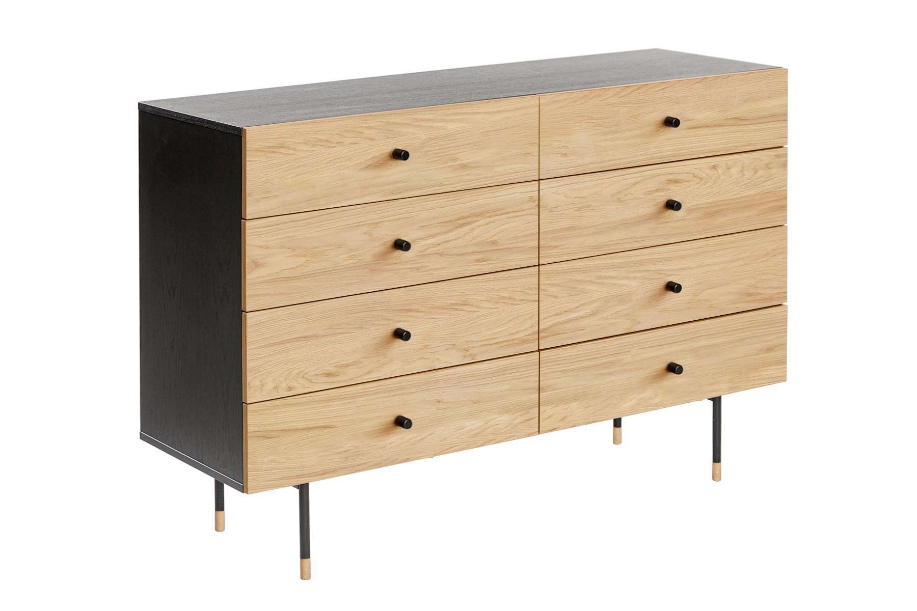 Woodman Kast Jeugd Echt houtfineer van eiken, in 2 breedtes, met lades, metalen voeten dressoirs beige