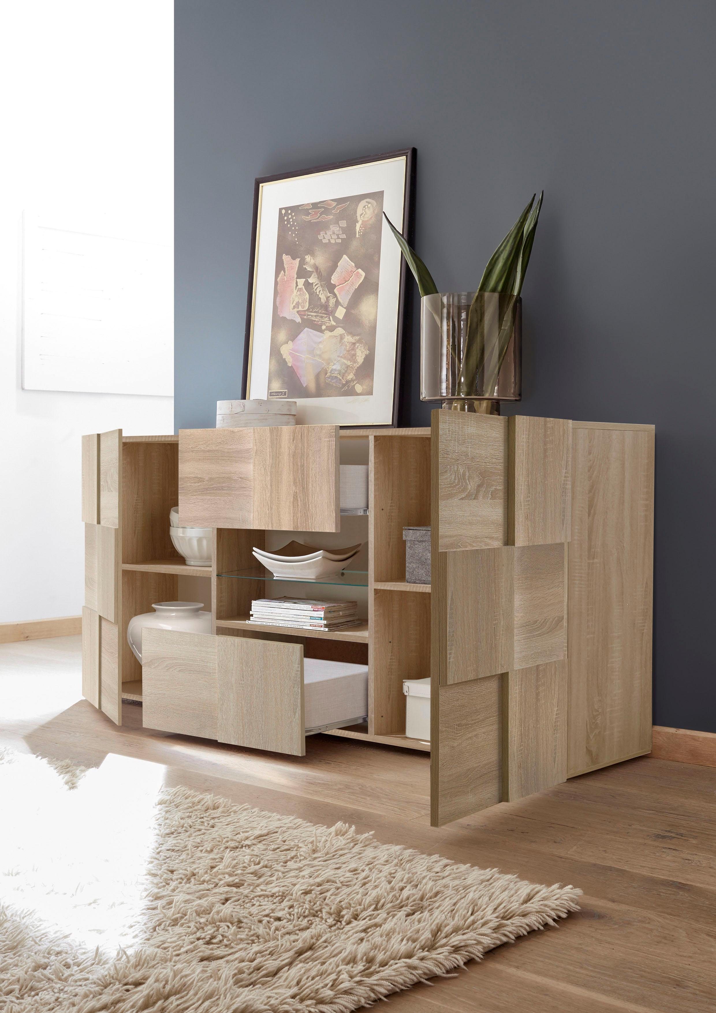 INOSIGN Dressoir Dama Breedte 181, Commode 2 deuren en 2 lades, Dressoir Front in 3D-uiterlijk, veel opbergruimte, verschillende kleuren