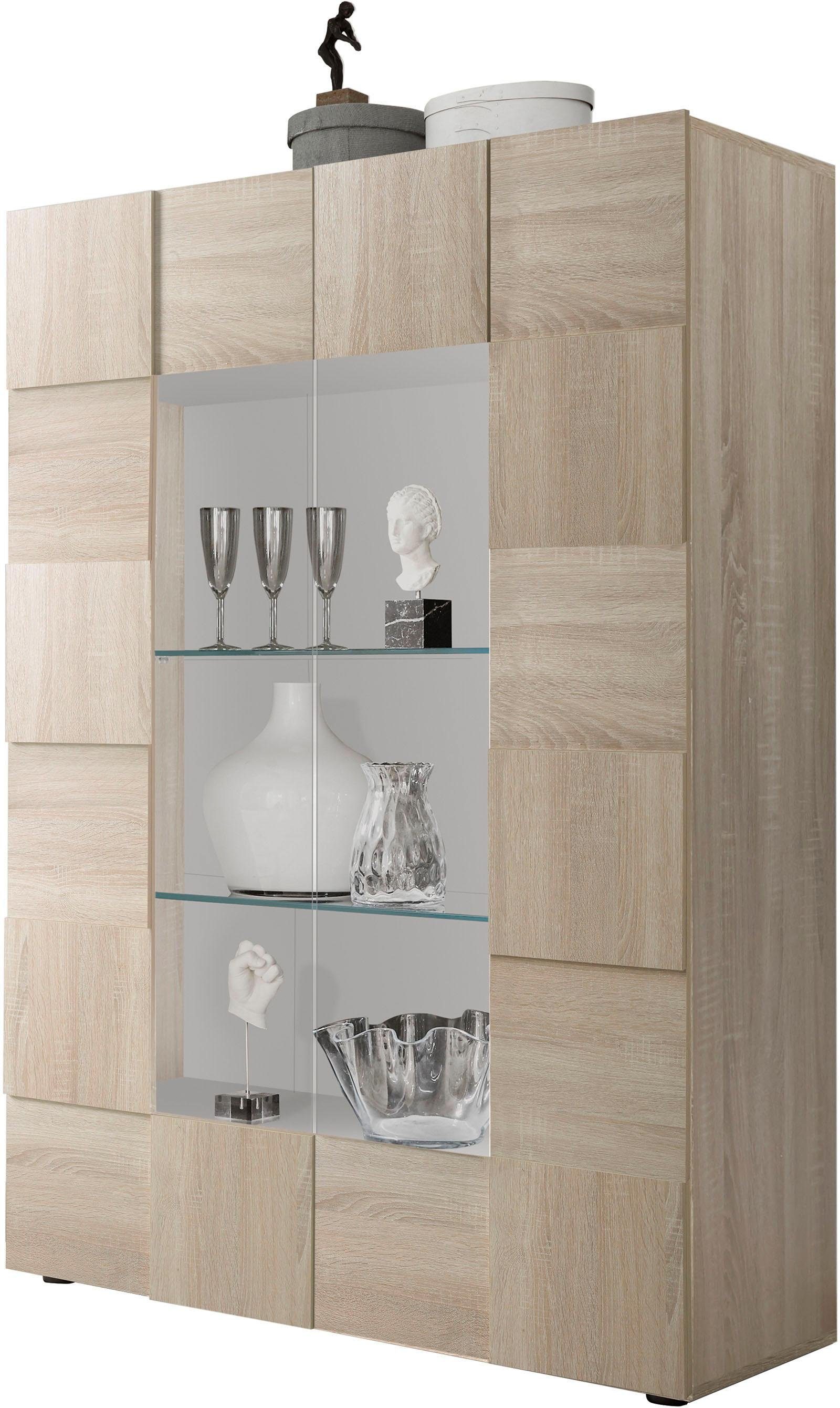 INOSIGN Vitrinekast Dama Hoogte 166 cm, Breedte 121 cm, Opberg vitrinekast met 2 deuren Staande vitrine - front in 3D-uiterlijk, veel opbergruimte, verschillende kleuren