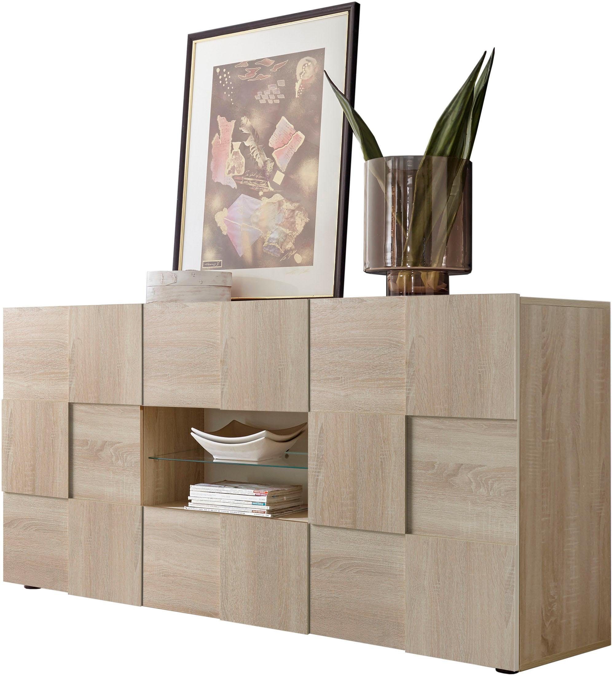 INOSIGN Dressoir Dama Breedte 181, Commode 2 deuren en 2 lades, Dressoir Front in 3D-uiterlijk, veel opbergruimte, verschillende kleuren
