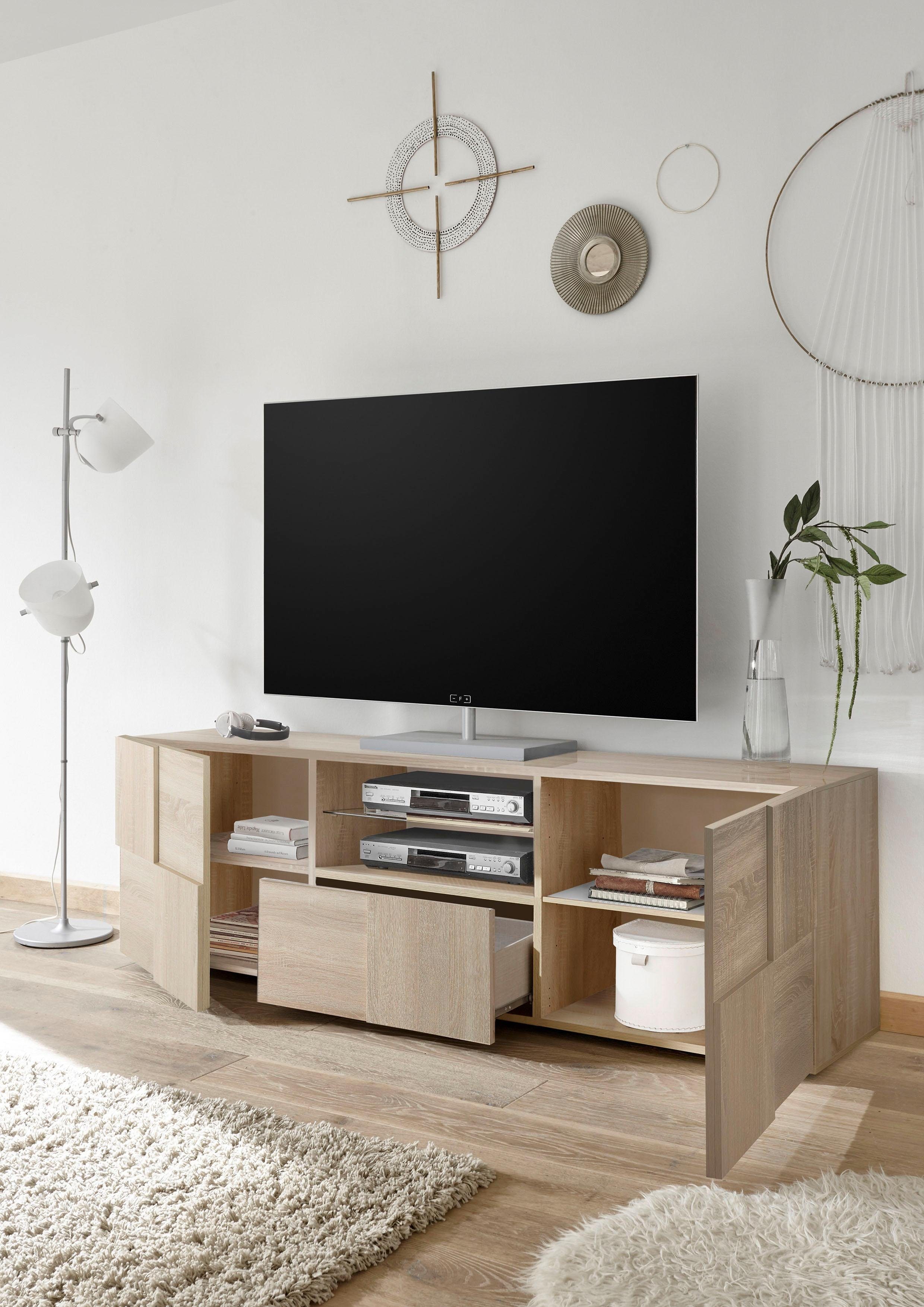 INOSIGN Tv-meubel Dama Breedte 181 cm, TV-meubel 2 deuren, 1 lade, TV-kast Front in 3D-uiterlijk, veel opbergruimte, verschillende kleuren