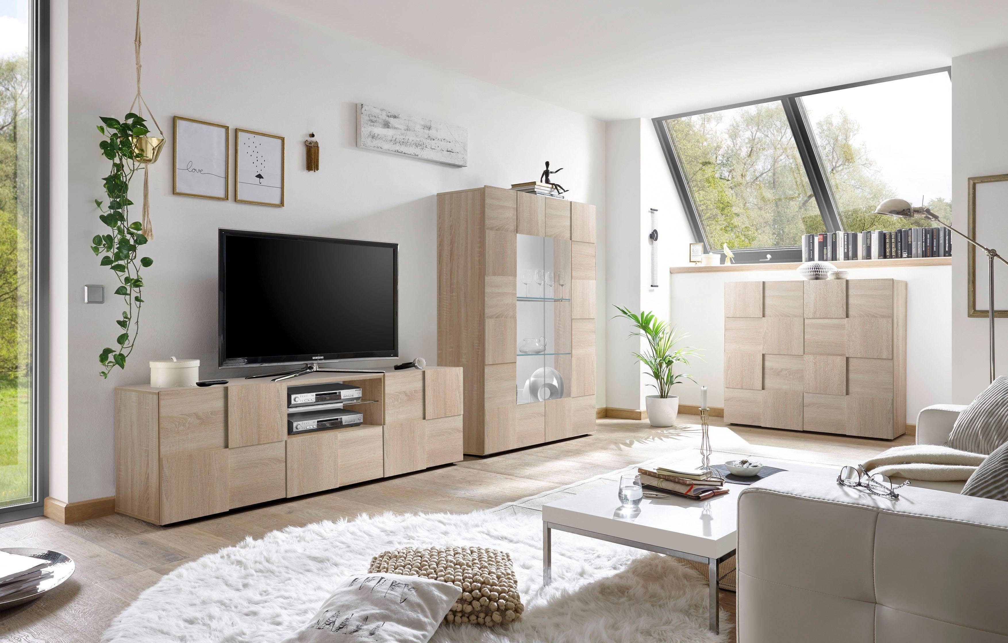 INOSIGN Tv-meubel Dama Breedte 181 cm, TV-meubel 2 deuren, 1 lade, TV-kast Front in 3D-uiterlijk, veel opbergruimte, verschillende kleuren