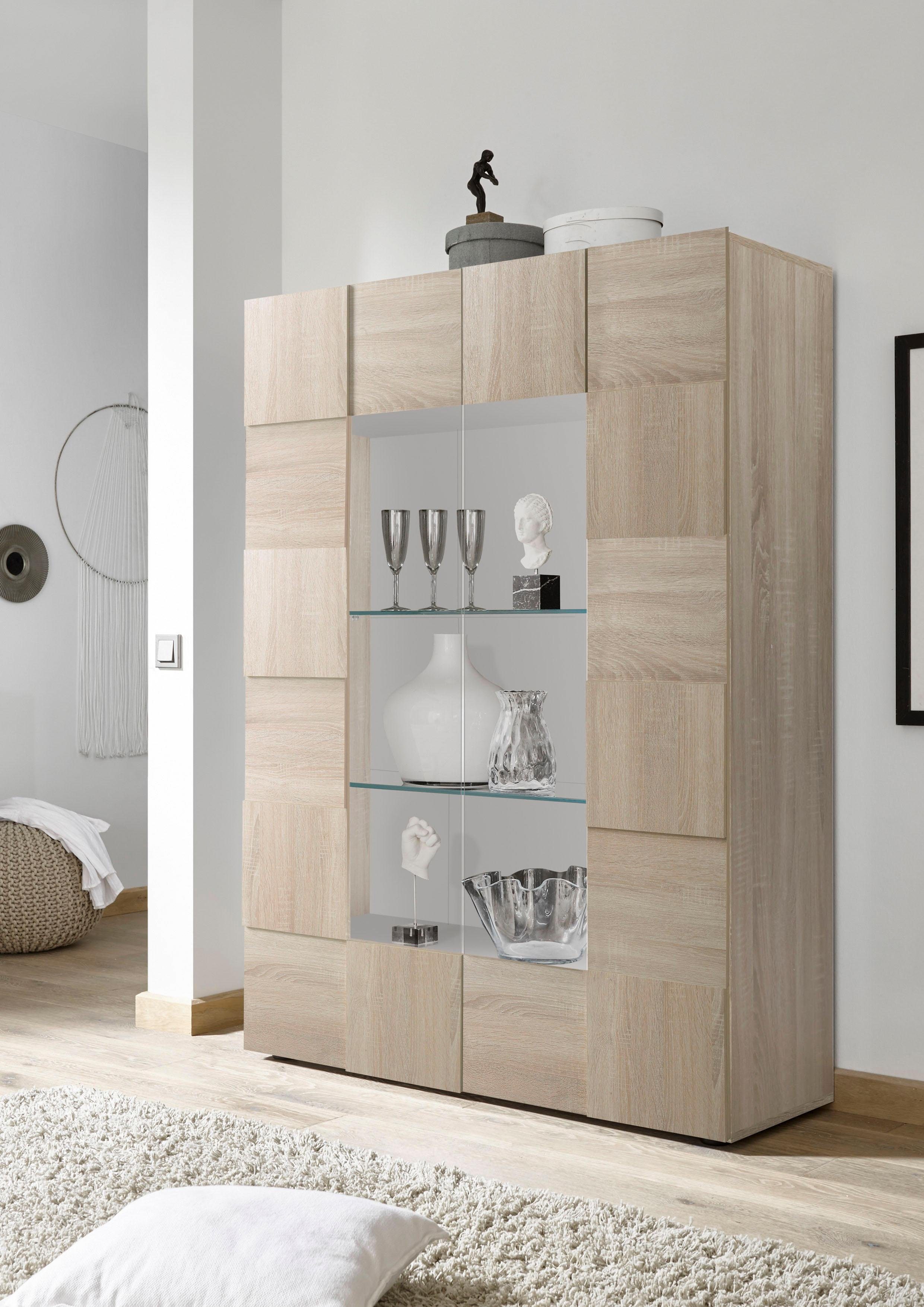 INOSIGN Vitrinekast Dama Hoogte 166 cm, Breedte 121 cm, Opberg vitrinekast met 2 deuren Staande vitrine - front in 3D-uiterlijk, veel opbergruimte,
