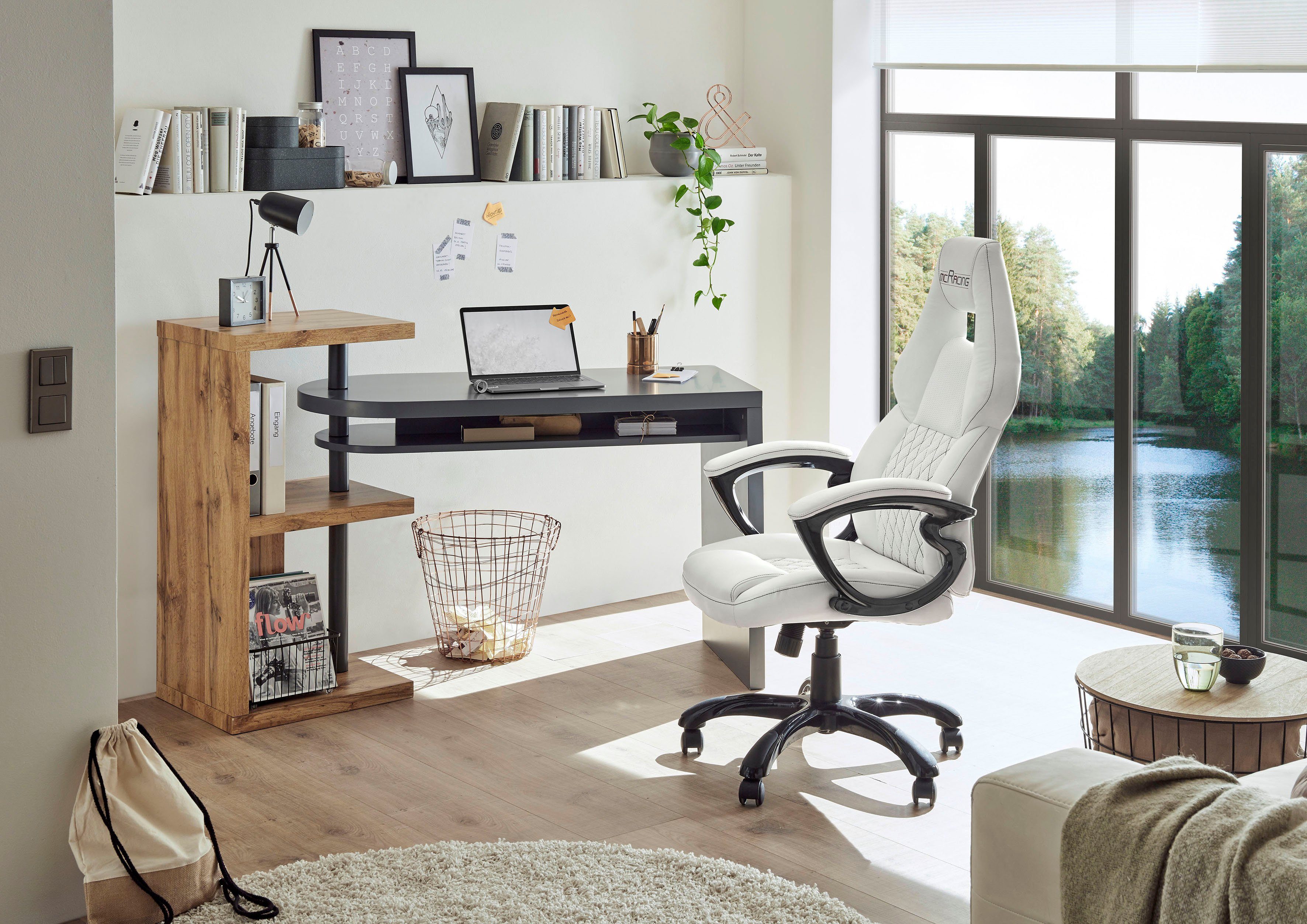 MCA furniture Bureau Moura met kastelement hoogglans-wit, tafelblad draaibaar, breedte 145 cm