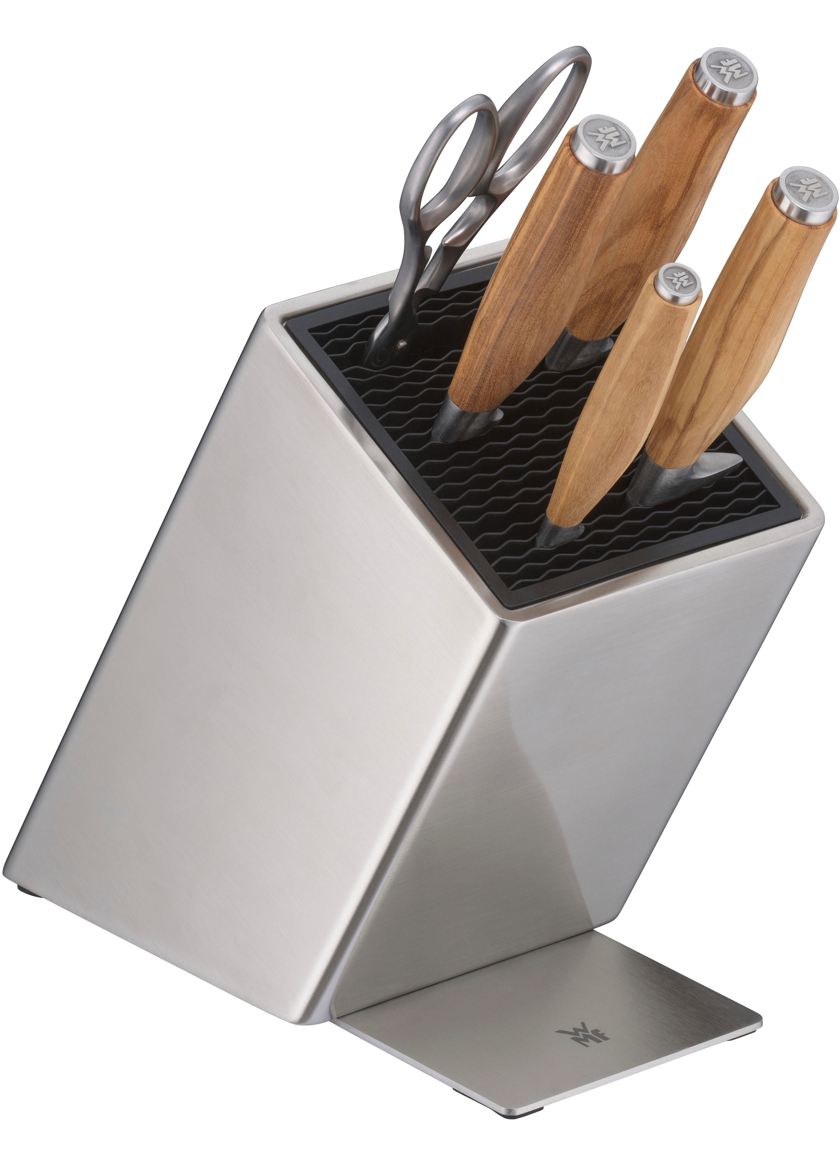 WMF Messenblok Grand Wood 6-delig, olijfhouten handvaten, speciaal snijstaal, perfect uitgebalanceerd (set, 6-delig)