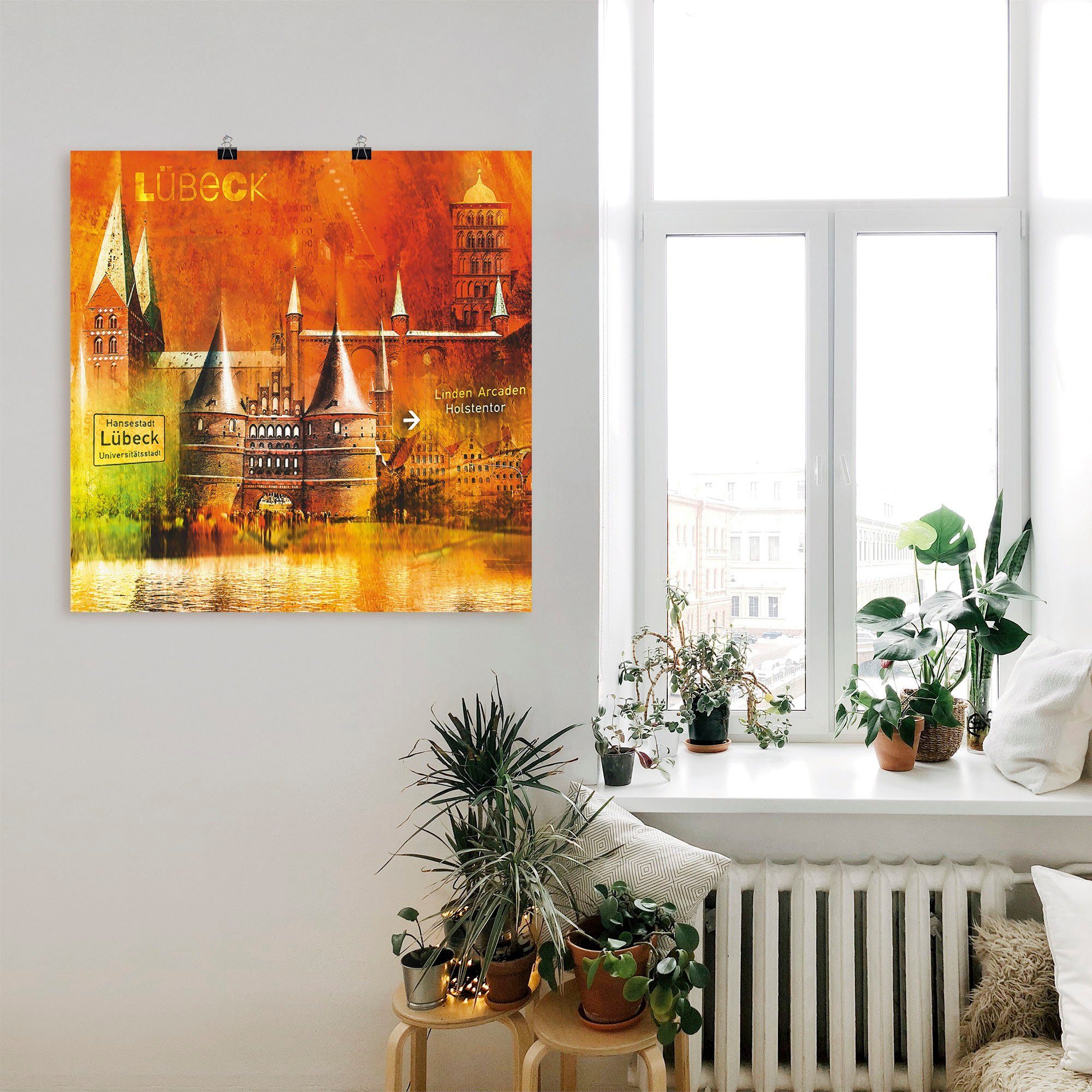 Artland Poster Lübeck Hanzestad collage 04 als artprint op linnen, muursticker of poster in verschillende maten