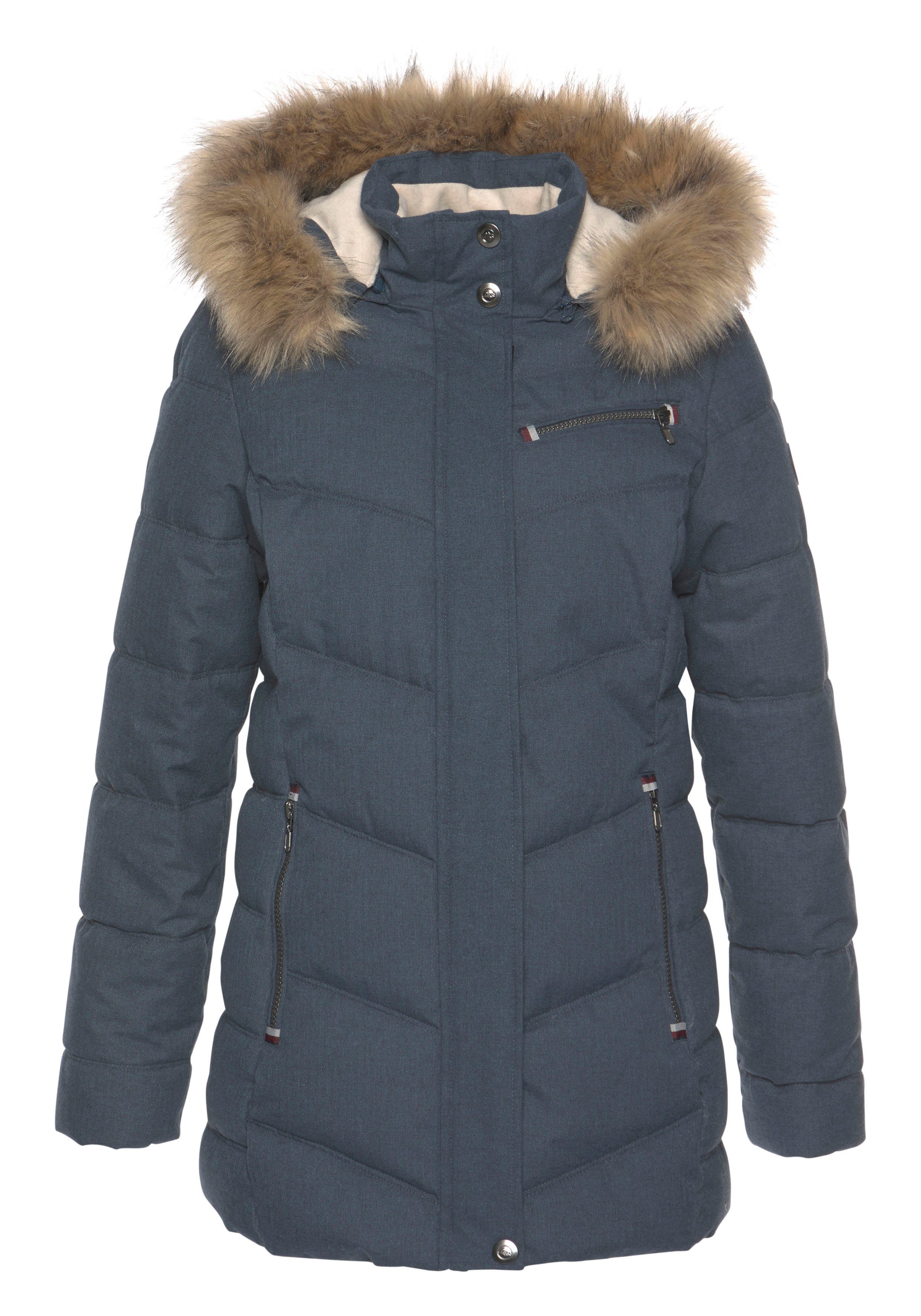 Polarino Gewatteerde jas met afneembare capuchon, met faux fur, veel zakken