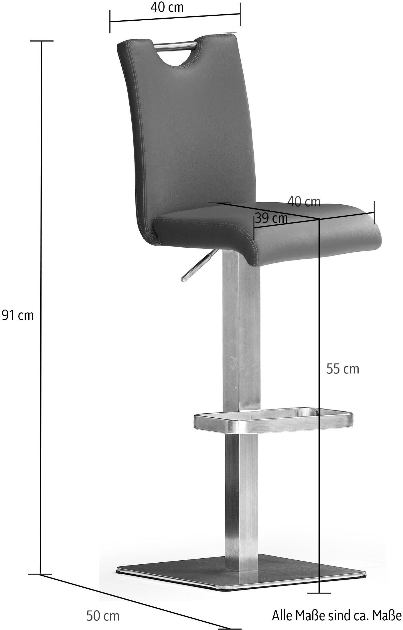 MCA furniture Bistrostoel BARBECOOL met rugleuning, vierkante bodemplaat, 180° draaibaar, zithoogte van 55-80 cm