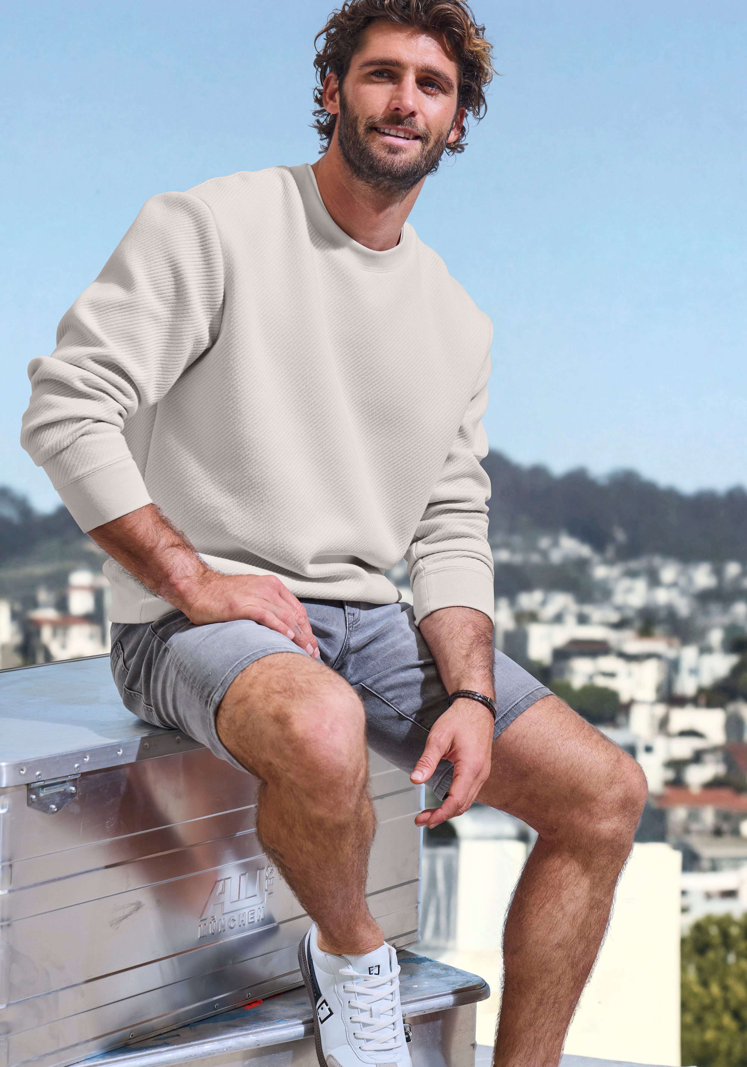 John Devin Sweatshirt Lange mouwen, sweatshirt met structuur, ronde hals, katoenmix