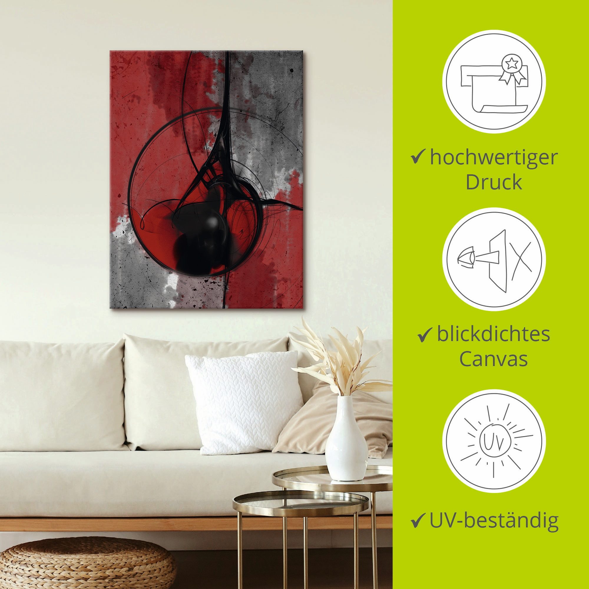 Artland Artprint Abstract in rood en zwart als artprint van aluminium, artprint voor buiten, artprint op linnen, poster in verschillende maten. maten