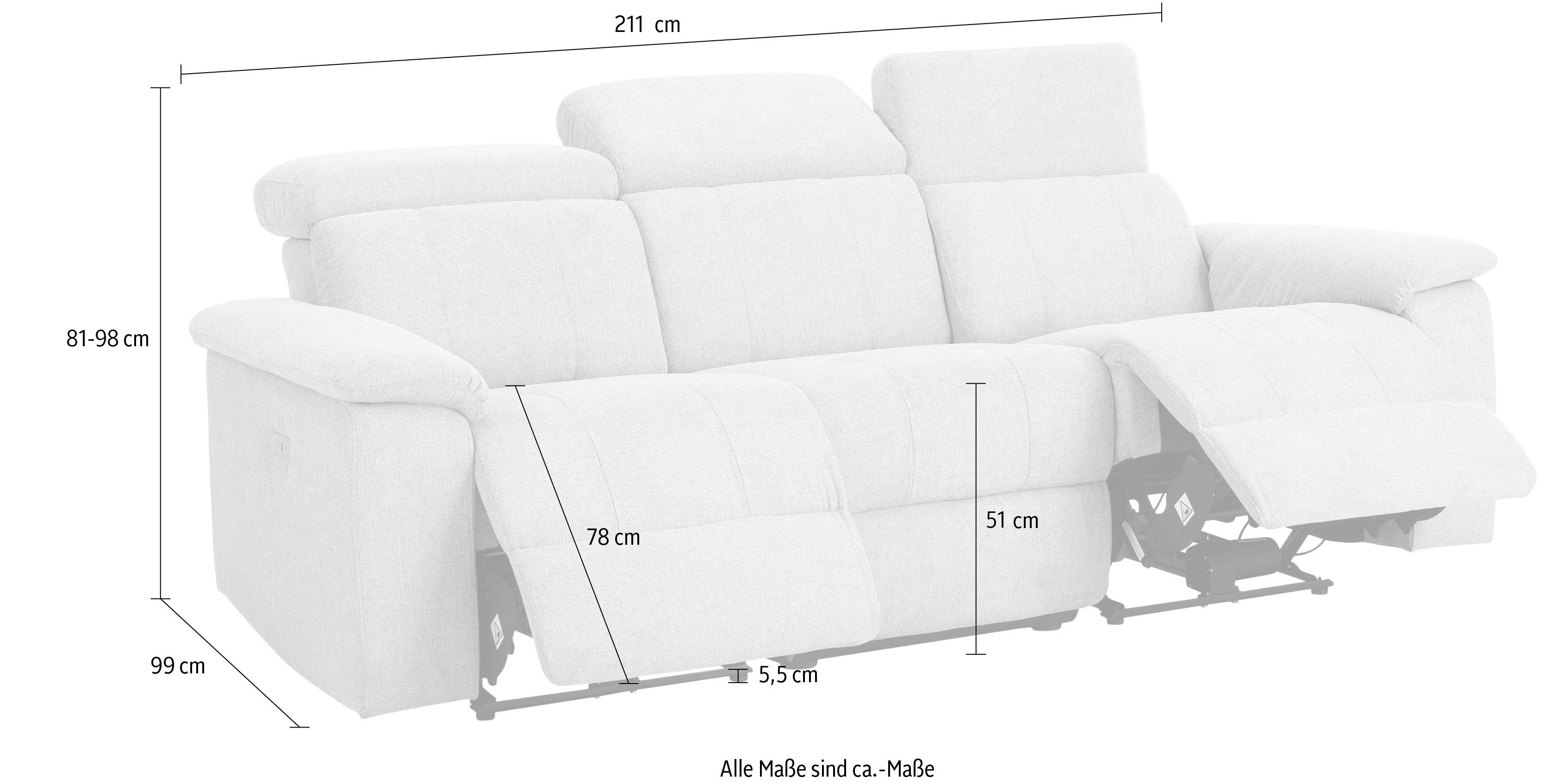 Home affaire 3-zitsbank Binado met handmatige of elektrische relaxfunctie met usb-aansluiting