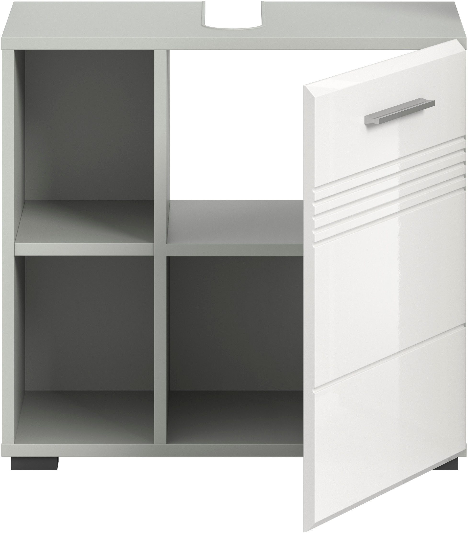 welltime Wastafelonderkast Calcio, breedte 60 cm, 1 deur, 2 planken, 2 open vakken gesplitste achterwand, mdf voorkant, badkast, badmeubels, badkamer
