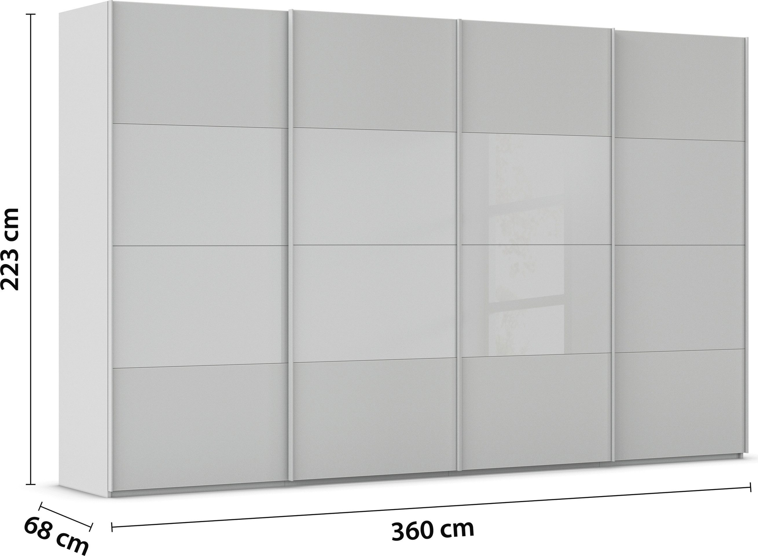 rauch Schuifdeurkast Kledingkast Kast Garderobe Slaapkamerkast SCALE-FYRA edel vierdelige deuren glas mat/glanzend veel kleuren made in germany